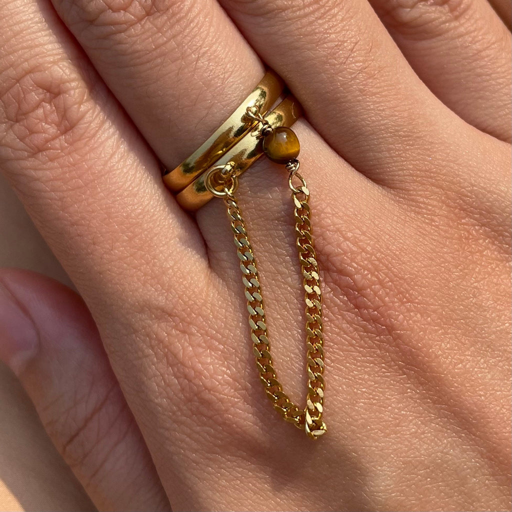 Chain Tigers Eye Double Stacking Adjustable Ring