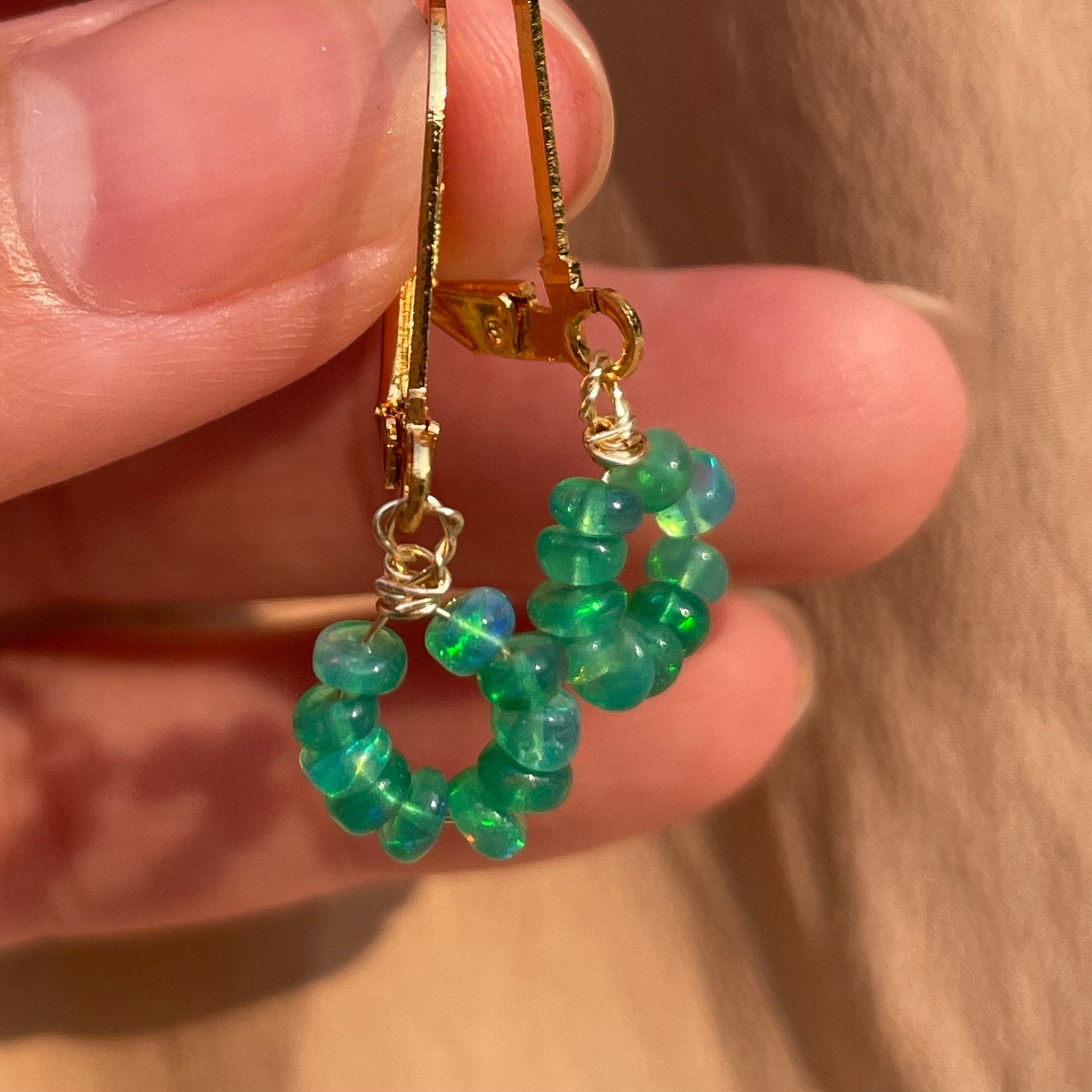 Genuine Green Opal Donut Bead Earrings ~ 14kt Gold Filled