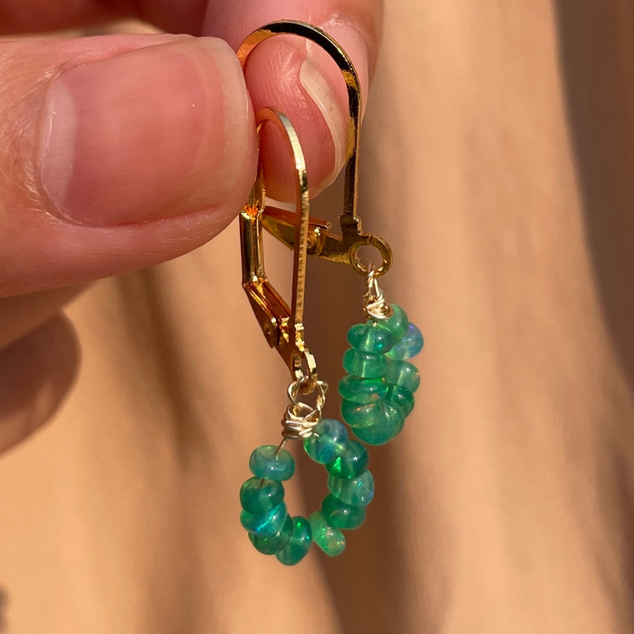 Genuine Green Opal Donut Bead Earrings ~ 14kt Gold Filled