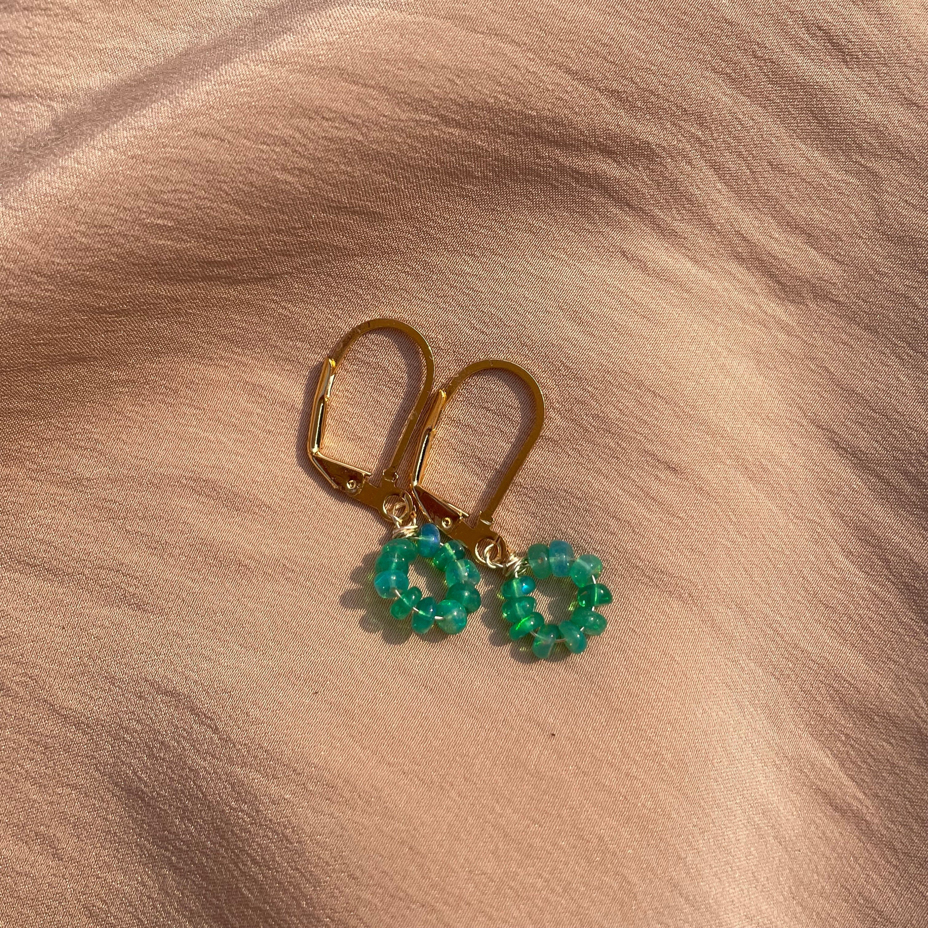 Genuine Green Opal Donut Bead Earrings ~ 14kt Gold Filled