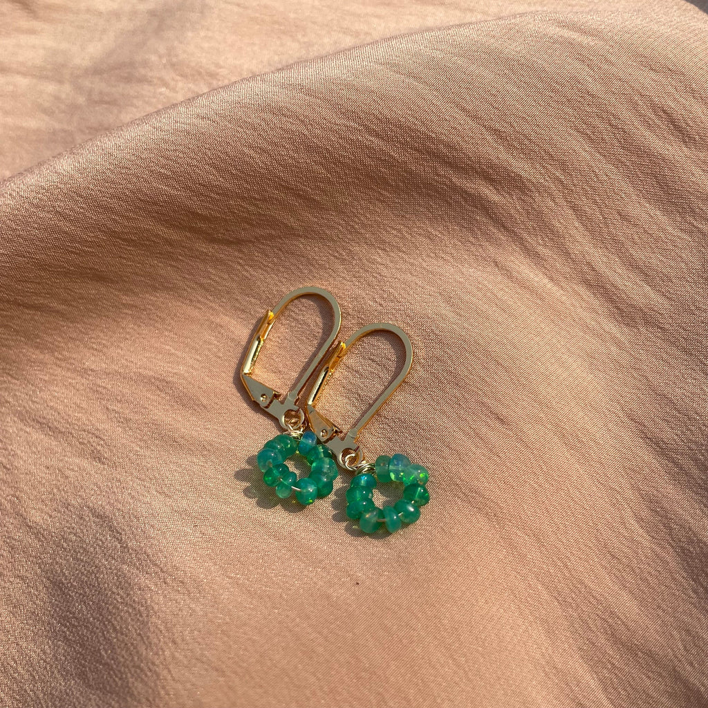 Genuine Green Opal Donut Bead Earrings ~ 14kt Gold Filled