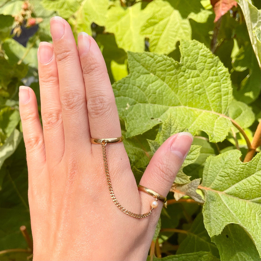 Chain Pearl Double Stacking Adjustable Ring