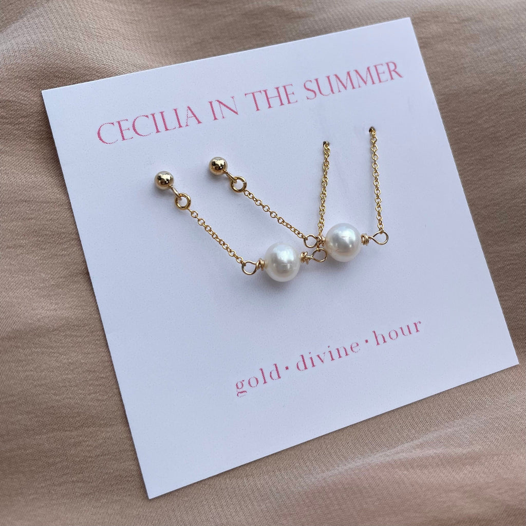 Stud-Threader Pearl Earrings ~ 14kt Gold Filled