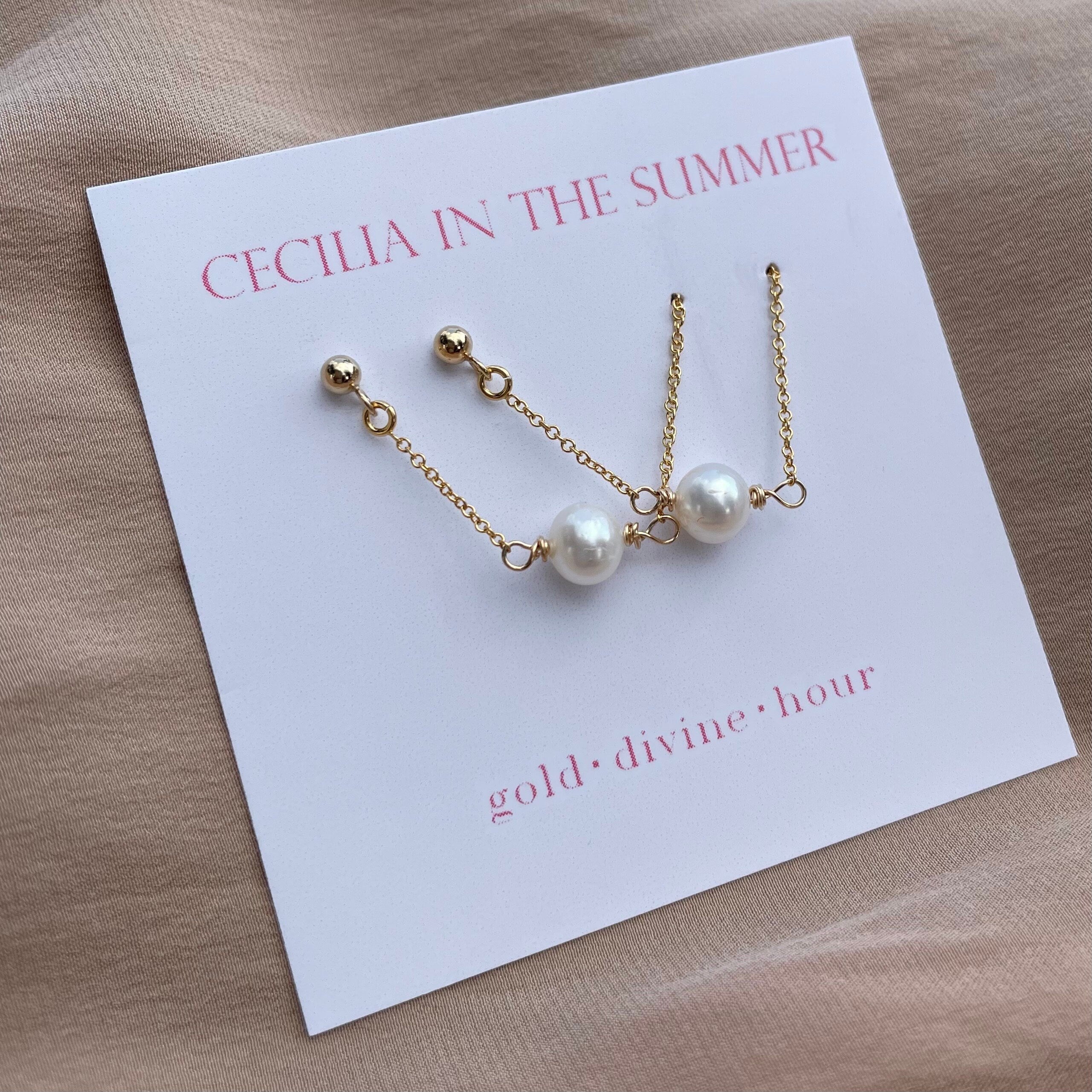 Stud-Threader Pearl Earrings ~ 14kt Gold Filled