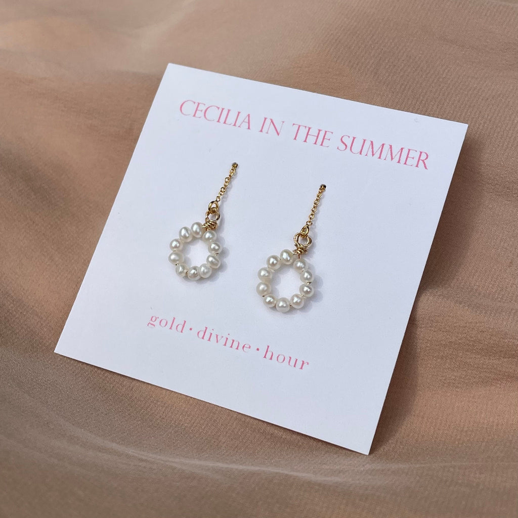 Pearl Donut Simple Threader Earrings ~ 14kt Gold Filled