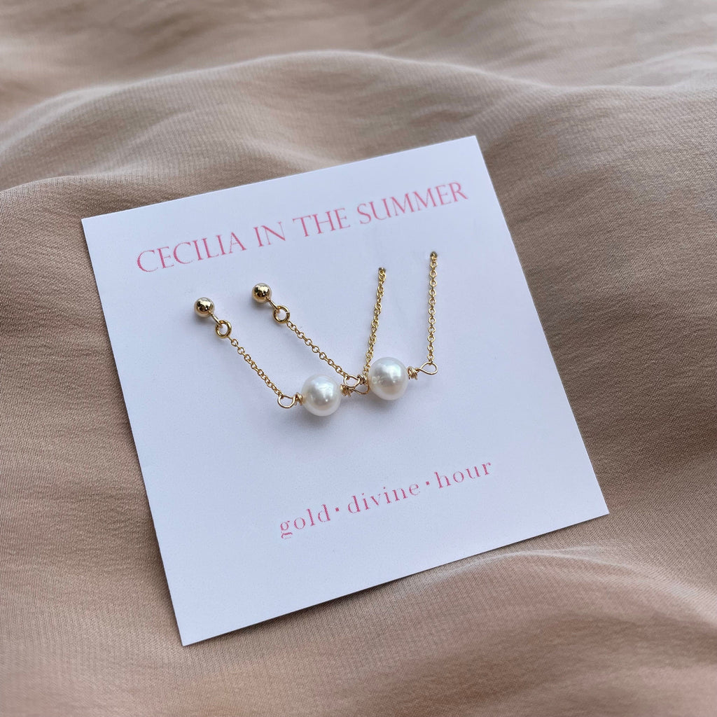 Stud-Threader Pearl Earrings ~ 14kt Gold Filled