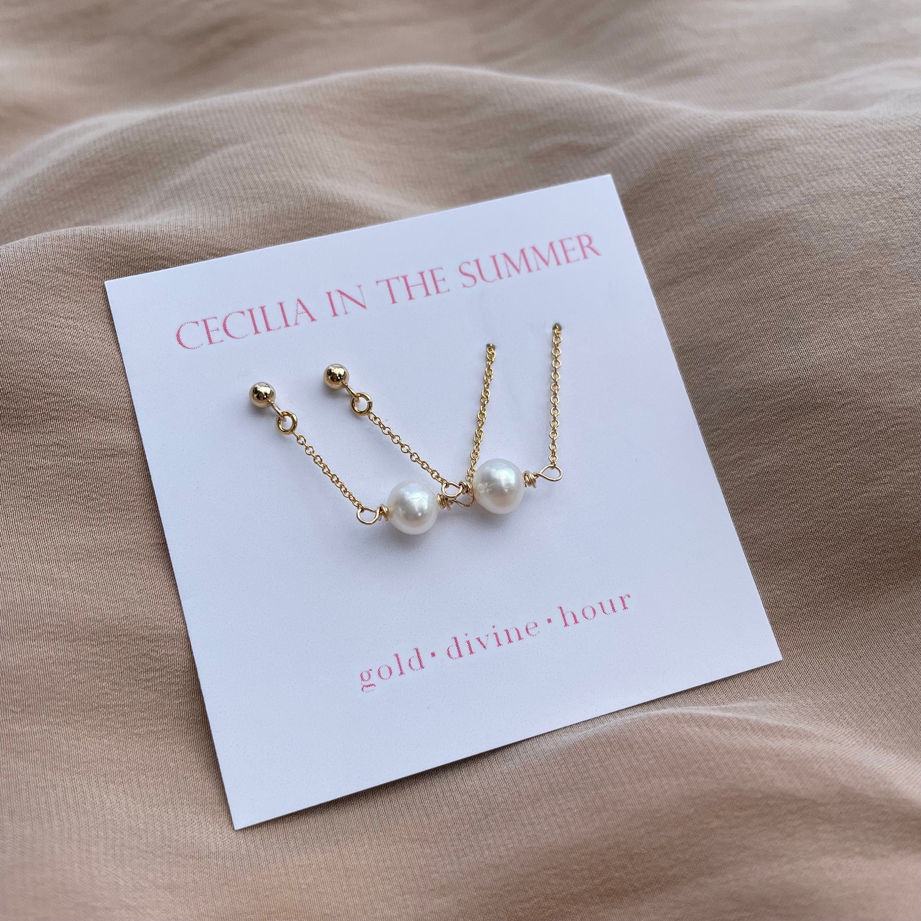 Stud-Threader Pearl Earrings ~ 14kt Gold Filled