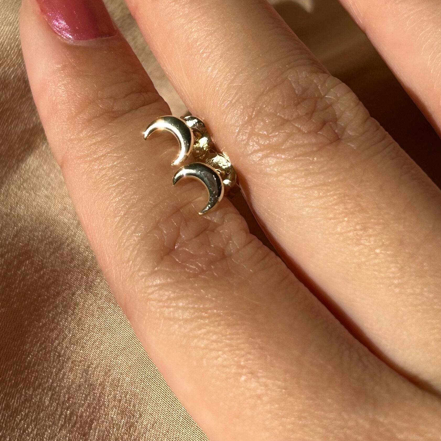 Crescent Moon Phase Stud Vermeil Earrings