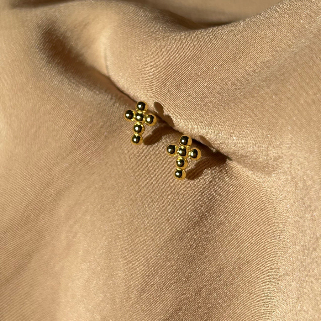 Golden Dots Cross Stud Earrings