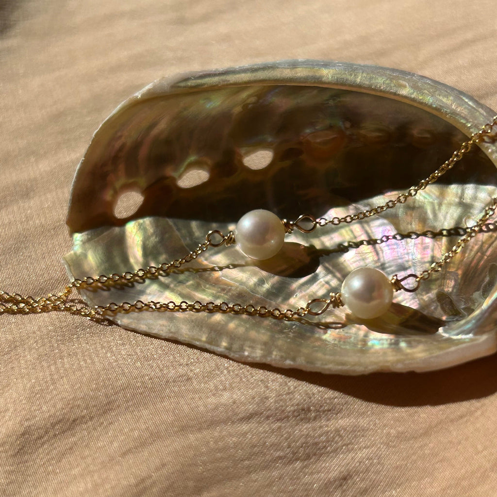 Double Threader Pearl Earrings ~ 14kt Gold Filled