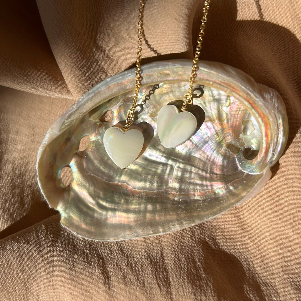 Heart Mother of Pearl Threader Earrings ~ 14kt Gold Filled