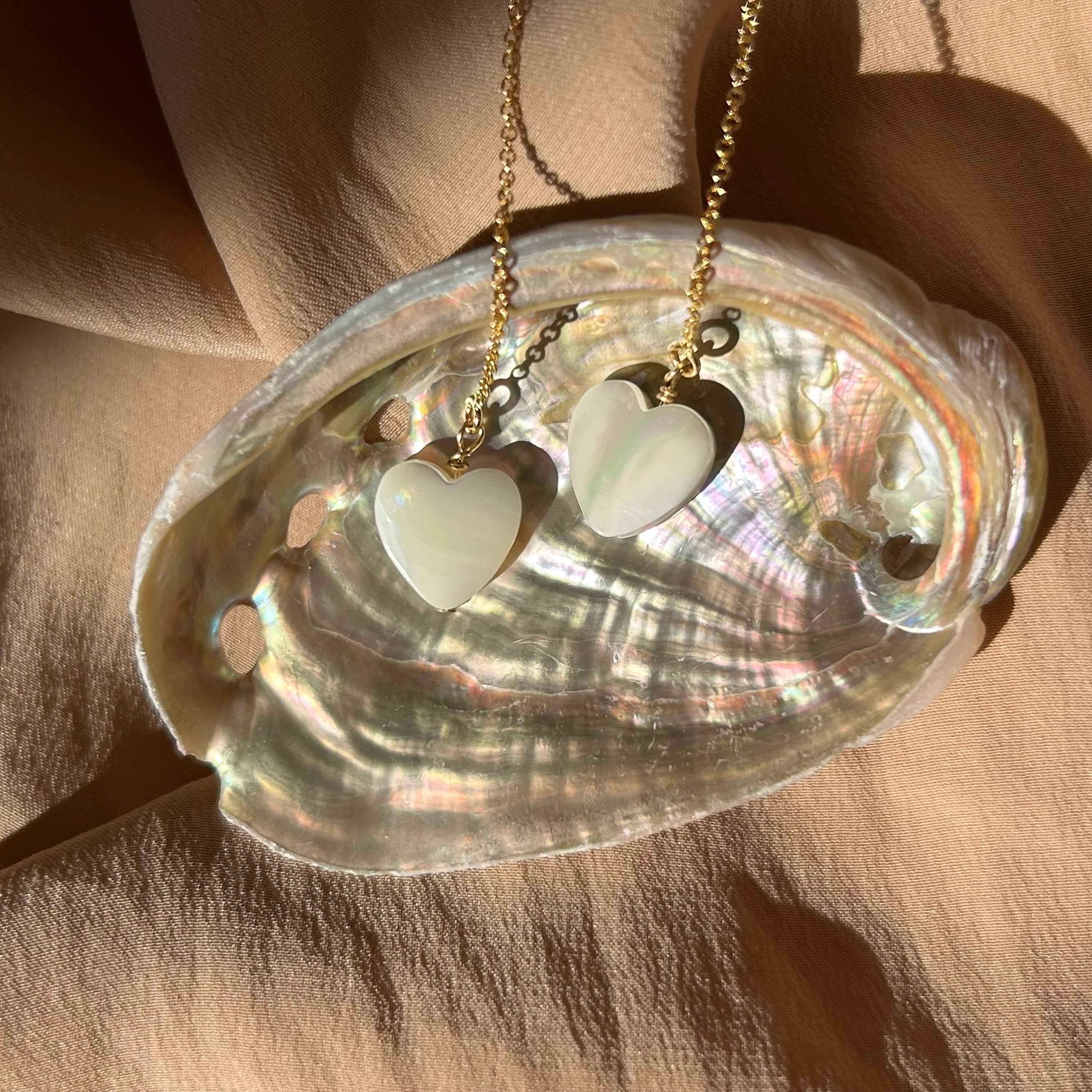 Heart Mother of Pearl Threader Earrings ~ 14kt Gold Filled