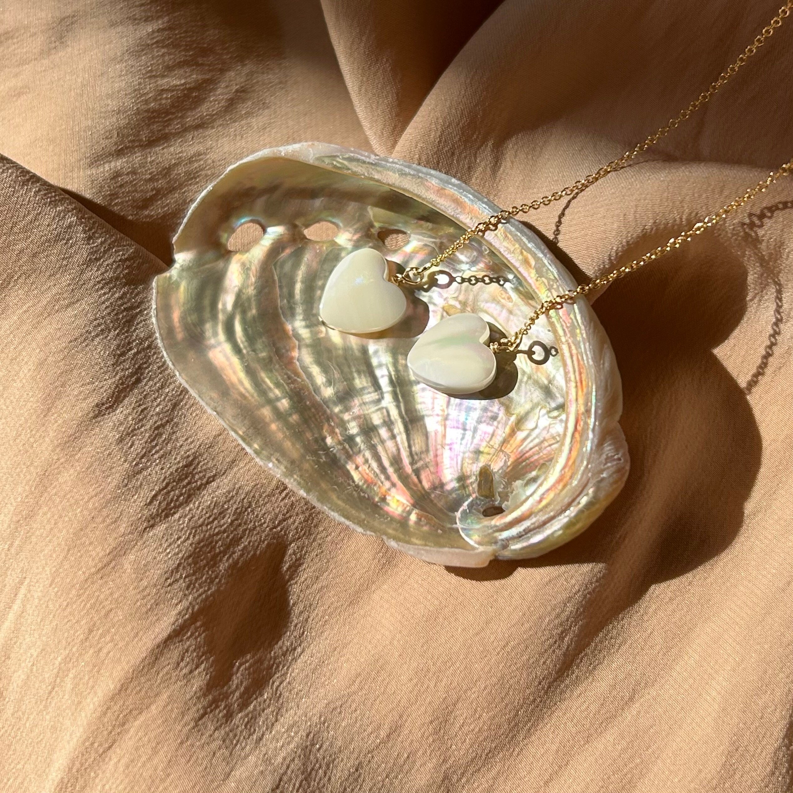 Heart Mother of Pearl Threader Earrings ~ 14kt Gold Filled