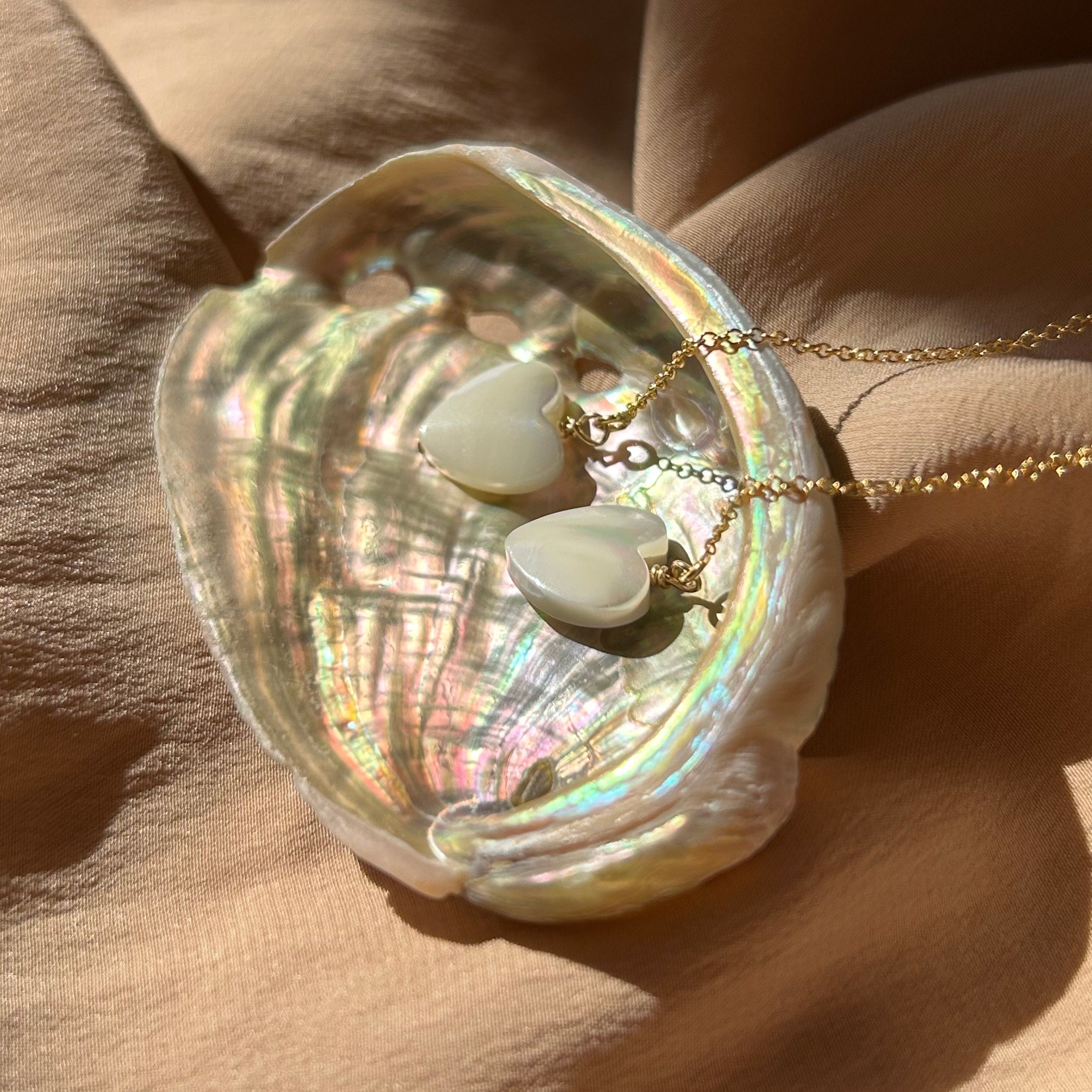 Heart Mother of Pearl Threader Earrings ~ 14kt Gold Filled