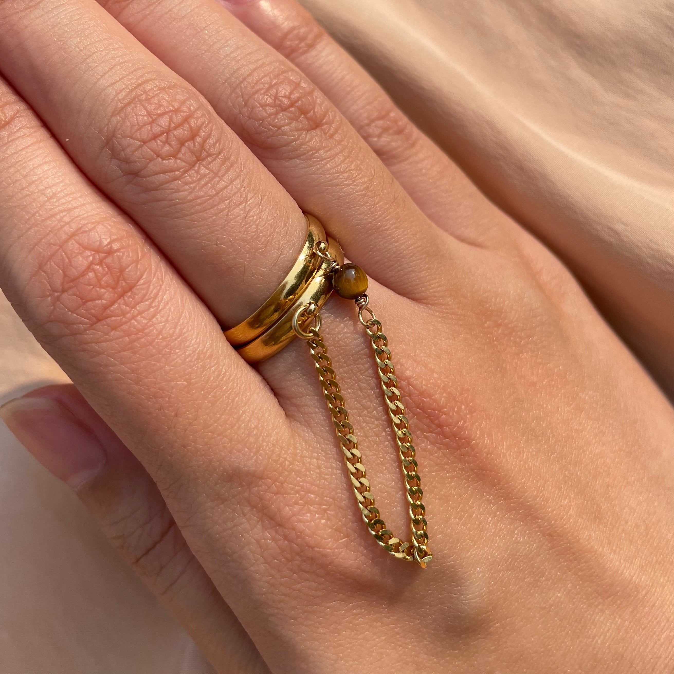 Chain Tigers Eye Double Stacking Adjustable Ring