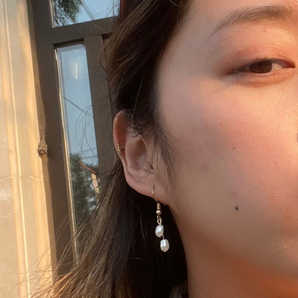 Double Pearl Leverback Earrings ~ Gold Plated