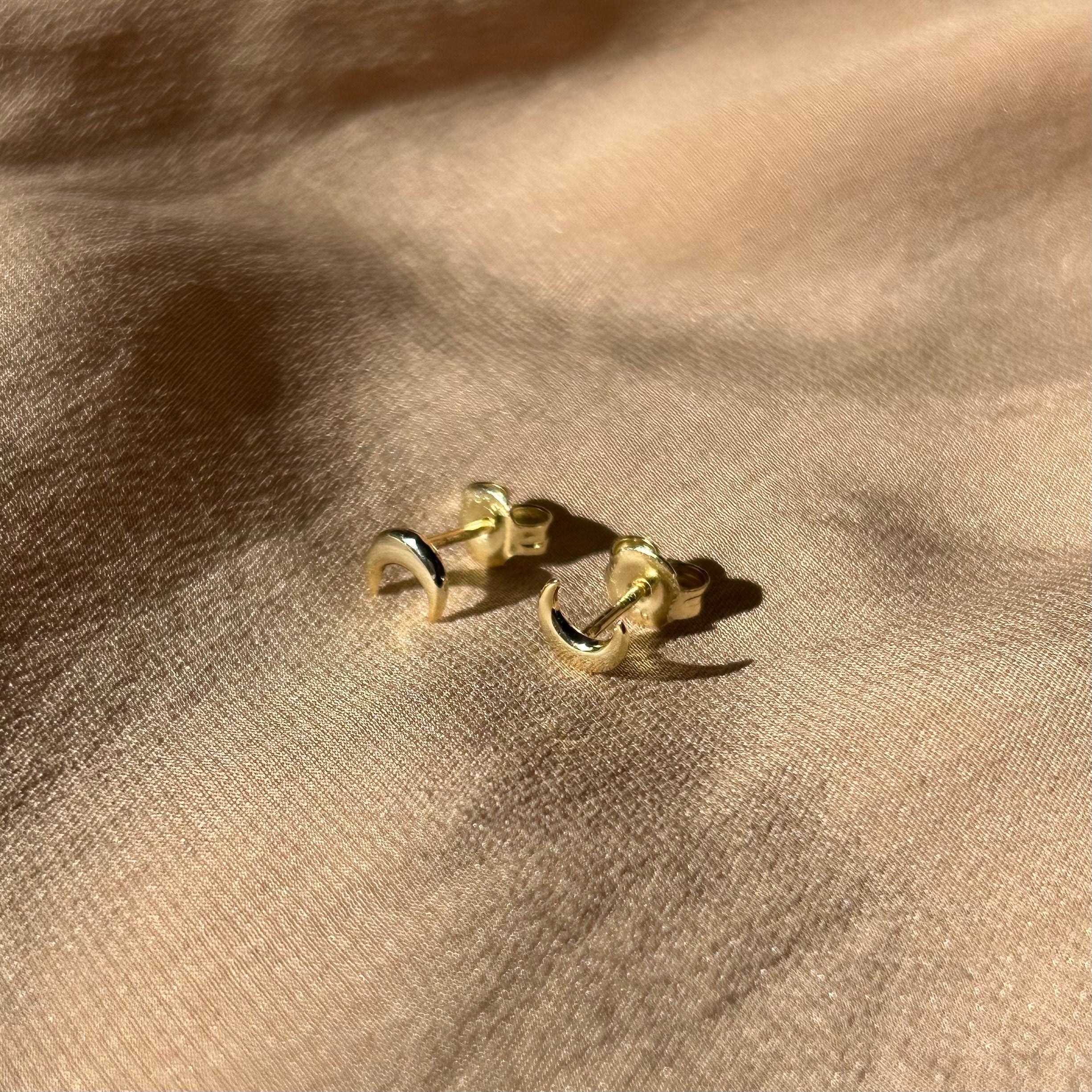 Crescent Moon Phase Stud Vermeil Earrings