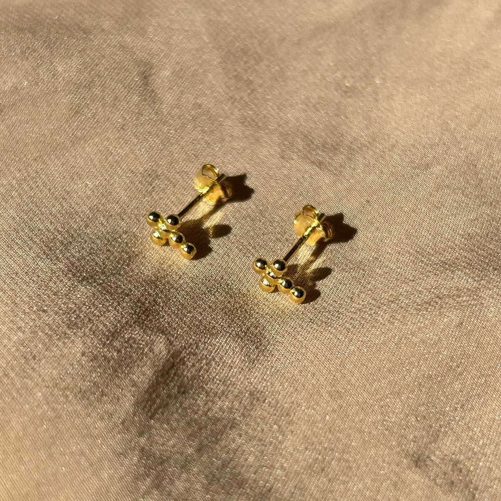 Golden Dots Cross Stud Earrings