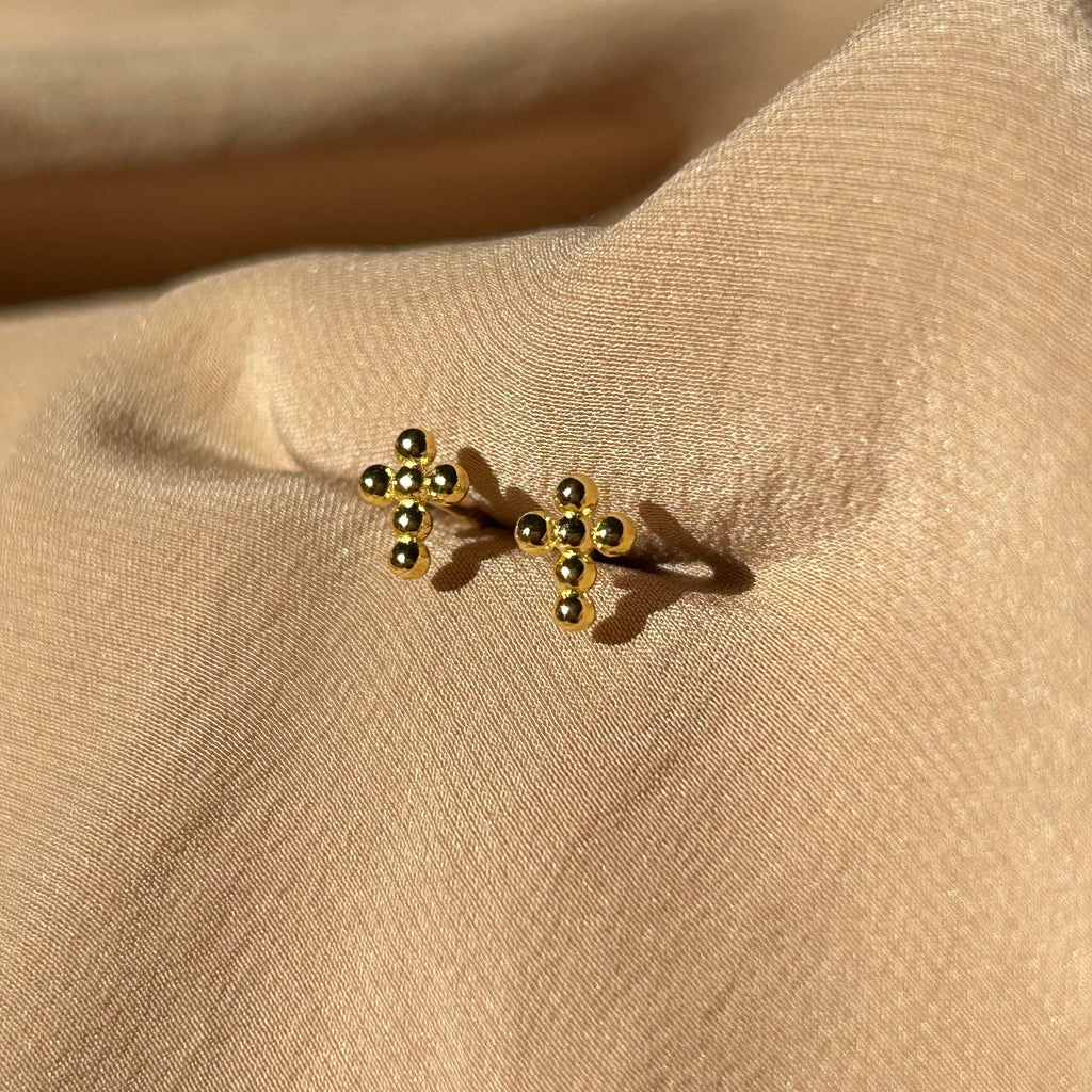 Golden Dots Cross Stud Earrings