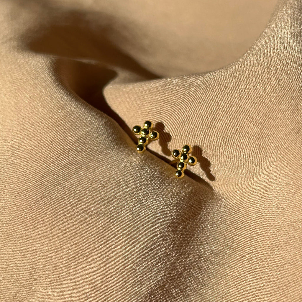 Golden Dots Cross Stud Earrings