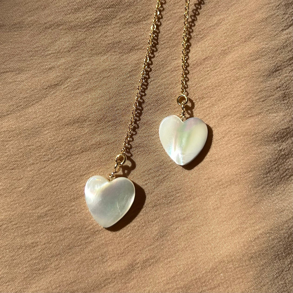 Heart Mother of Pearl Threader Earrings ~ 14kt Gold Filled