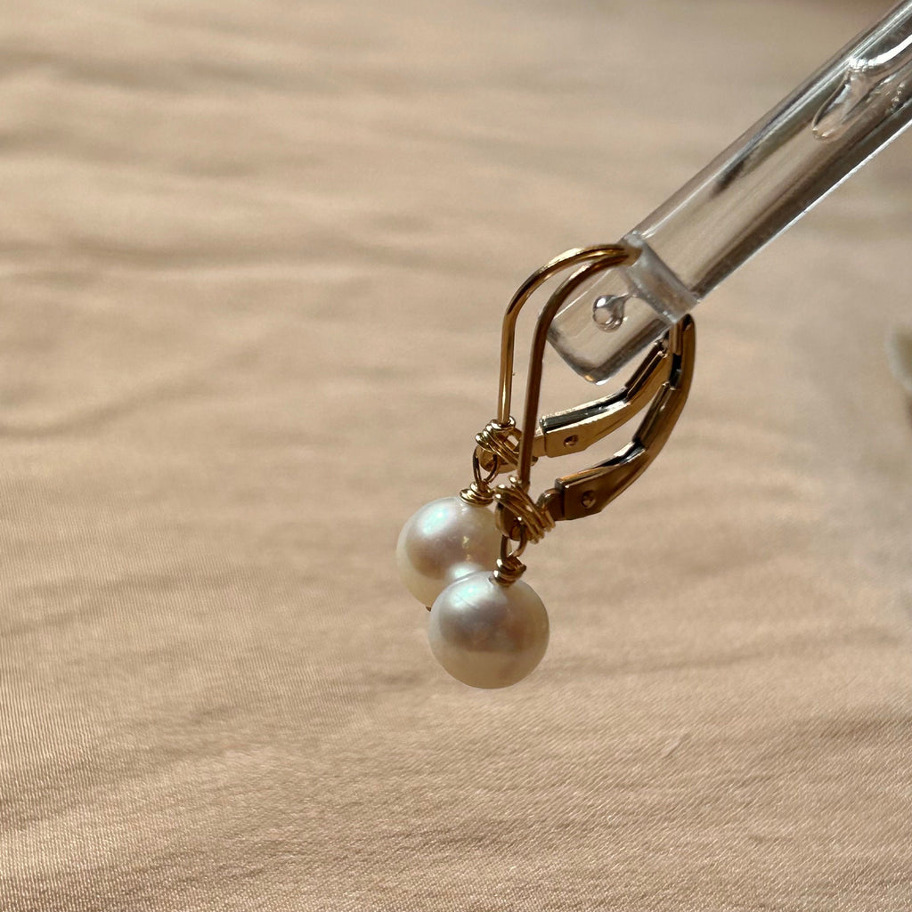 Double-Pearl Leverback Earrings ~ 14kt Gold Filled