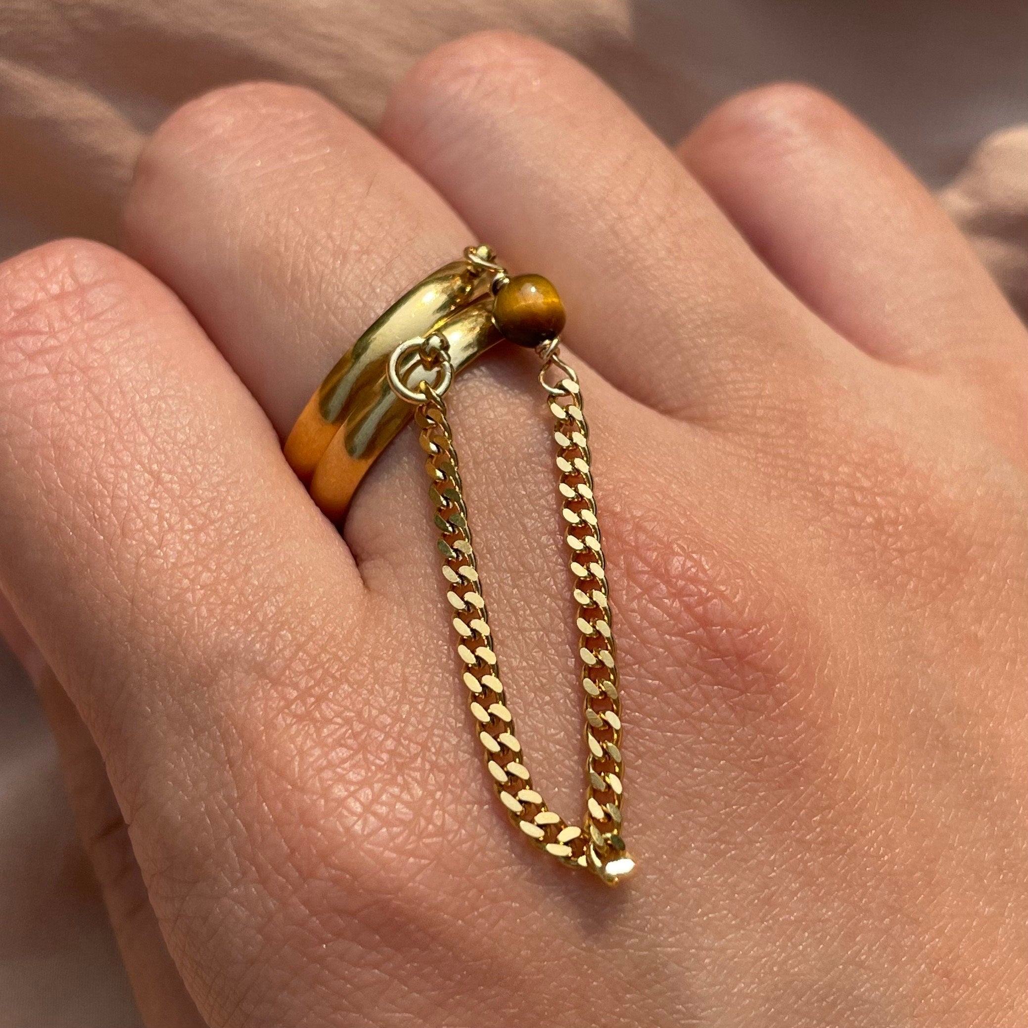 Chain Tigers Eye Double Stacking Adjustable Ring