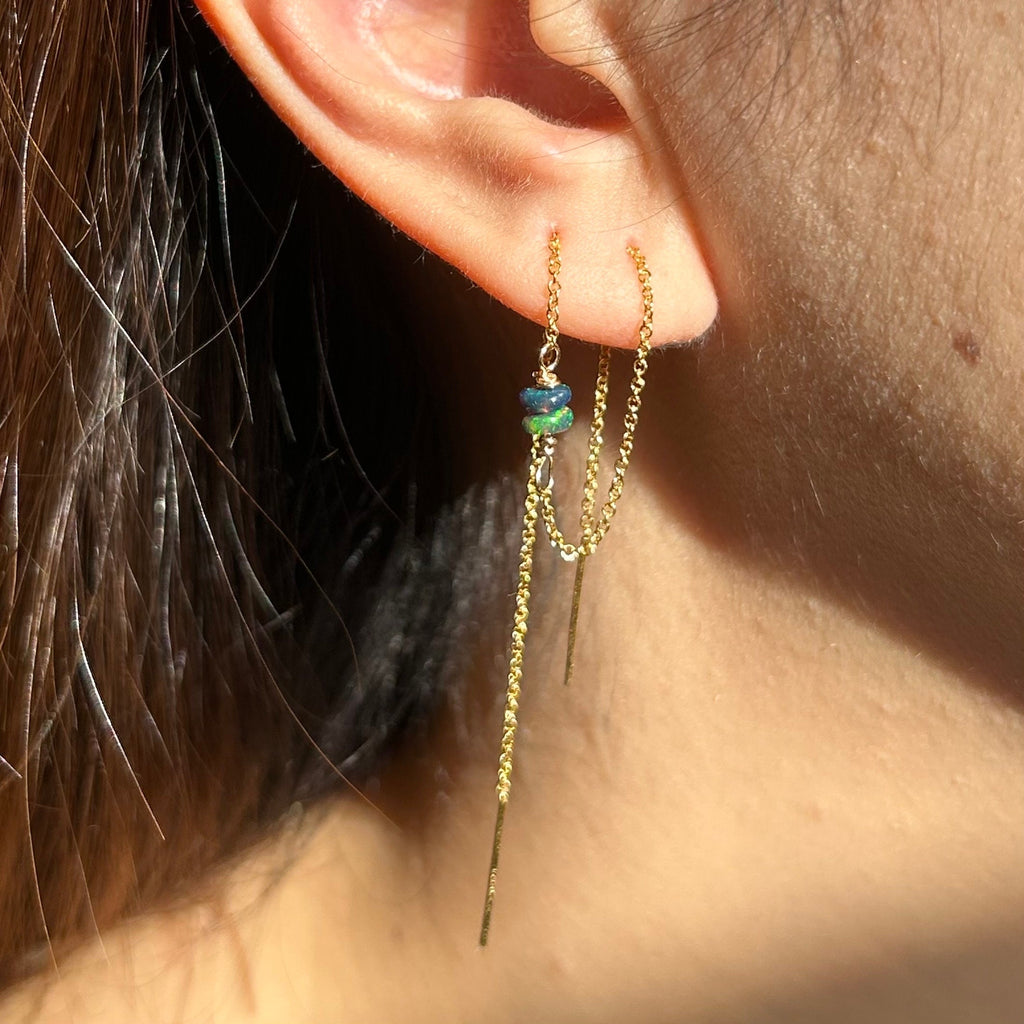 Double Threader Opal Earrings ~ 14kt Gold Fill