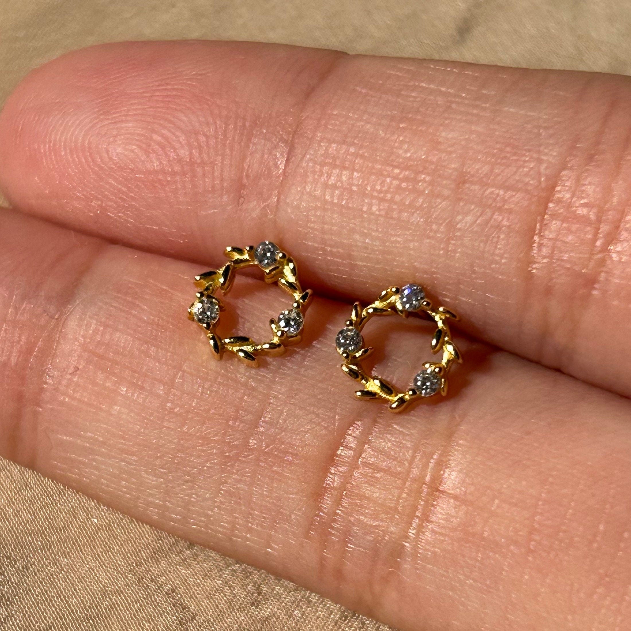 Wreathe Stud Cz Vermeil Earrings