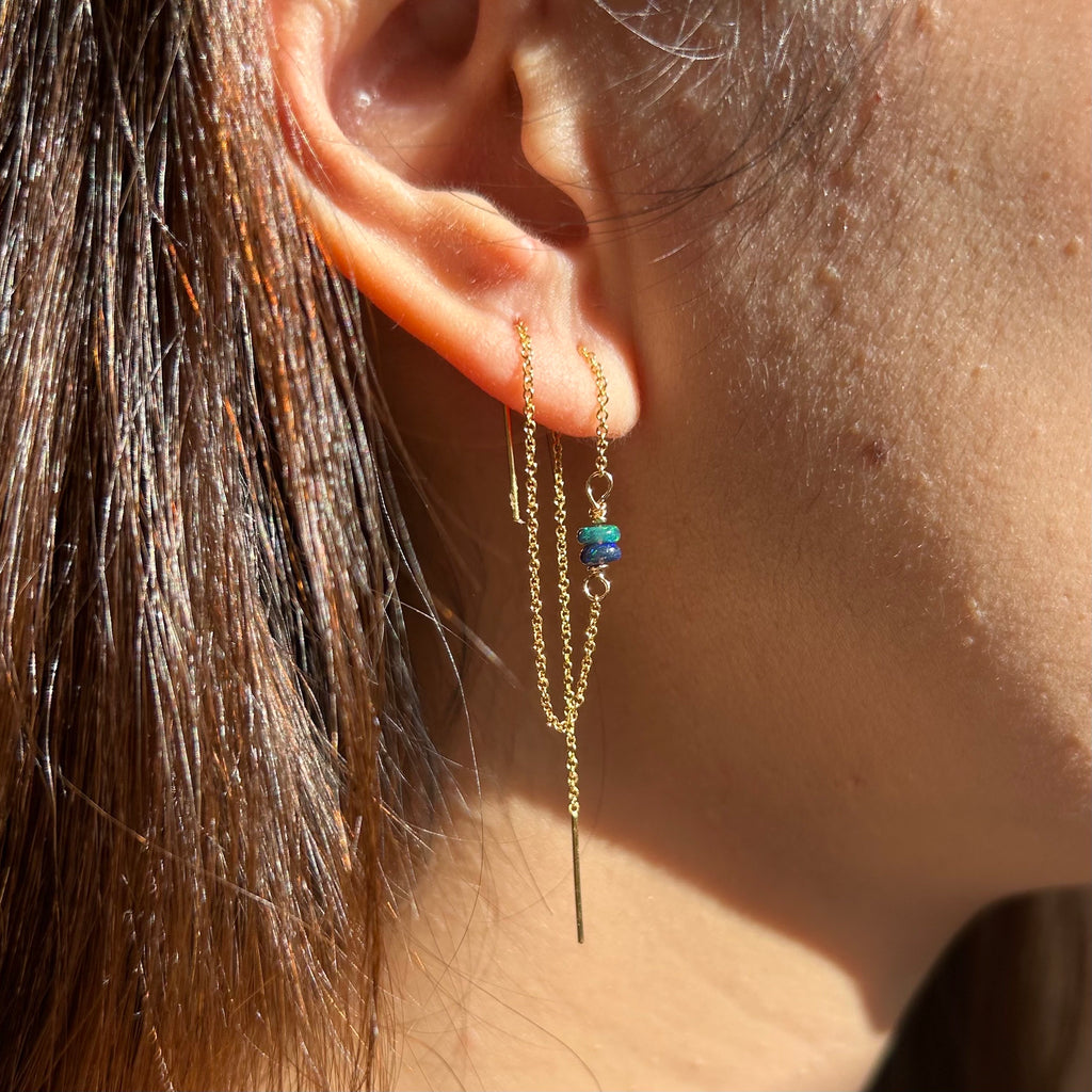 Double Threader Opal Earrings ~ 14kt Gold Fill