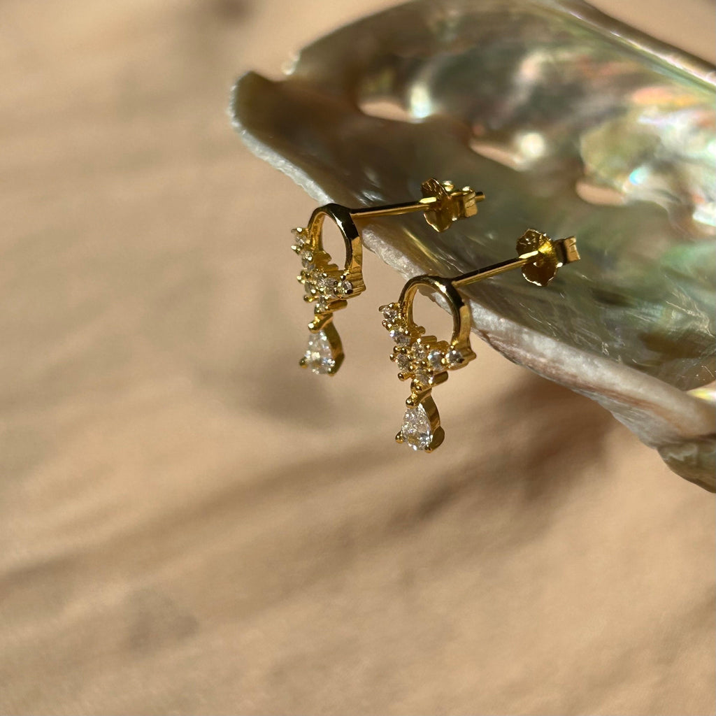 Wreathe Pear Charm Cz Stud Vermeil Earrings
