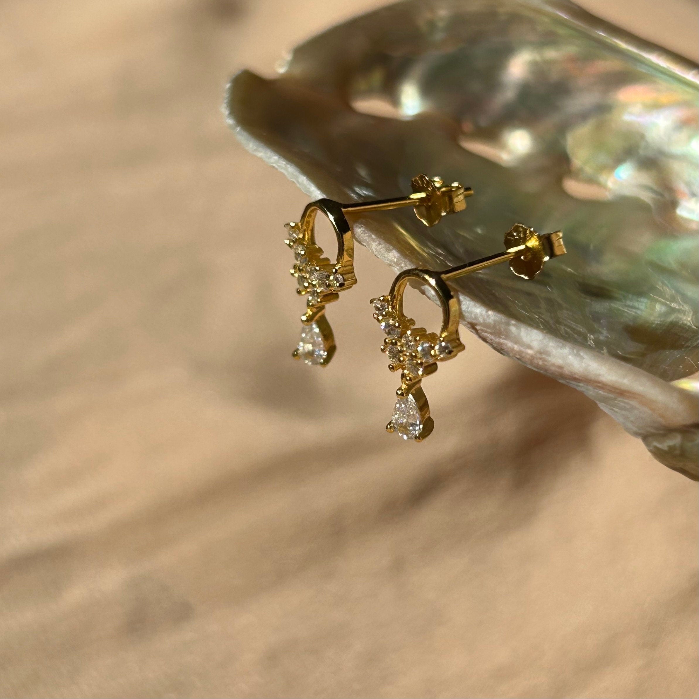 Wreathe Pear Charm Cz Stud Vermeil Earrings
