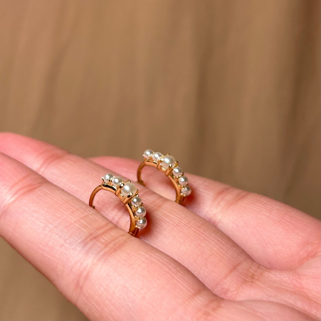Pearl Accent Huggies Huggie Vermeil Earrings