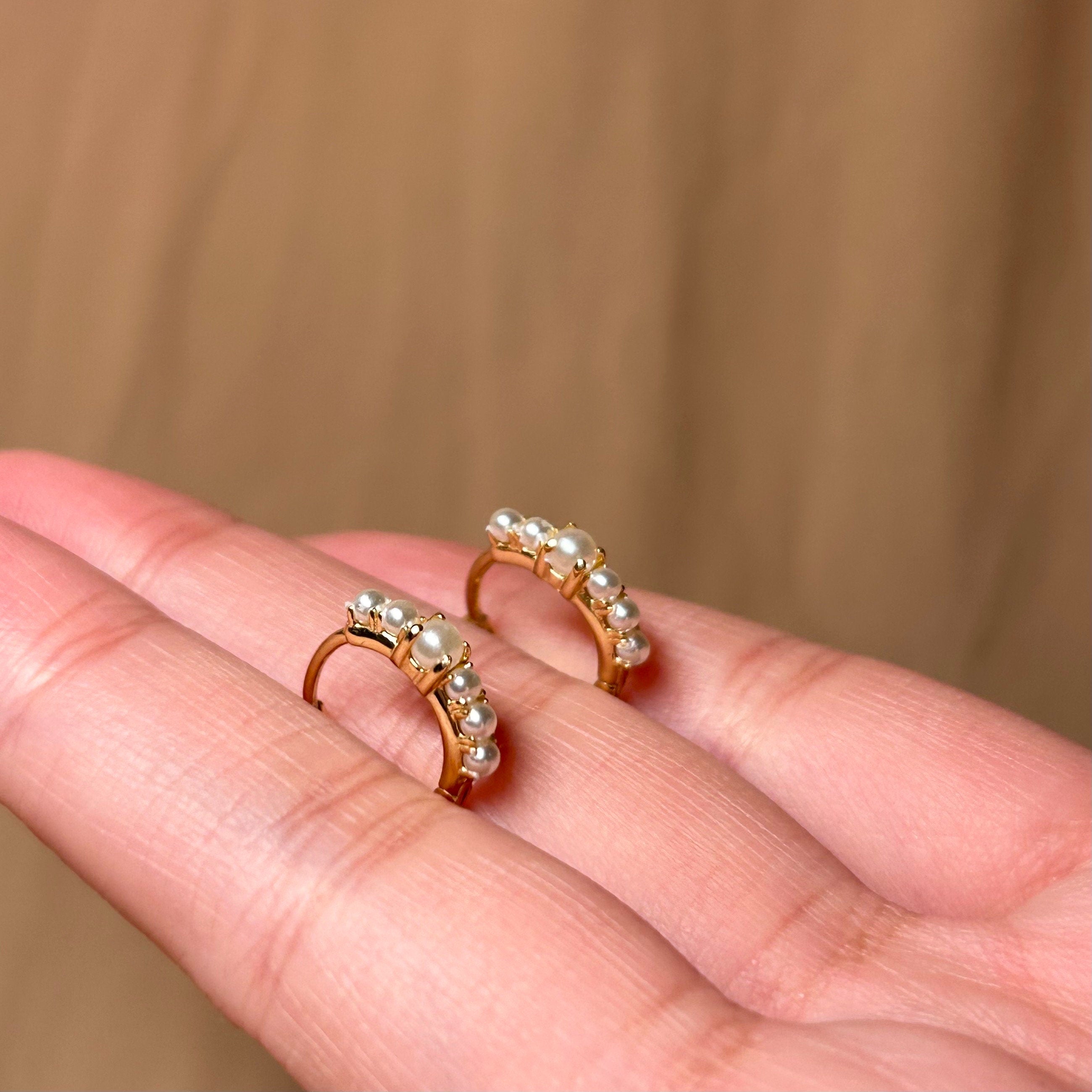Pearl Accent Huggies Huggie Vermeil Earrings