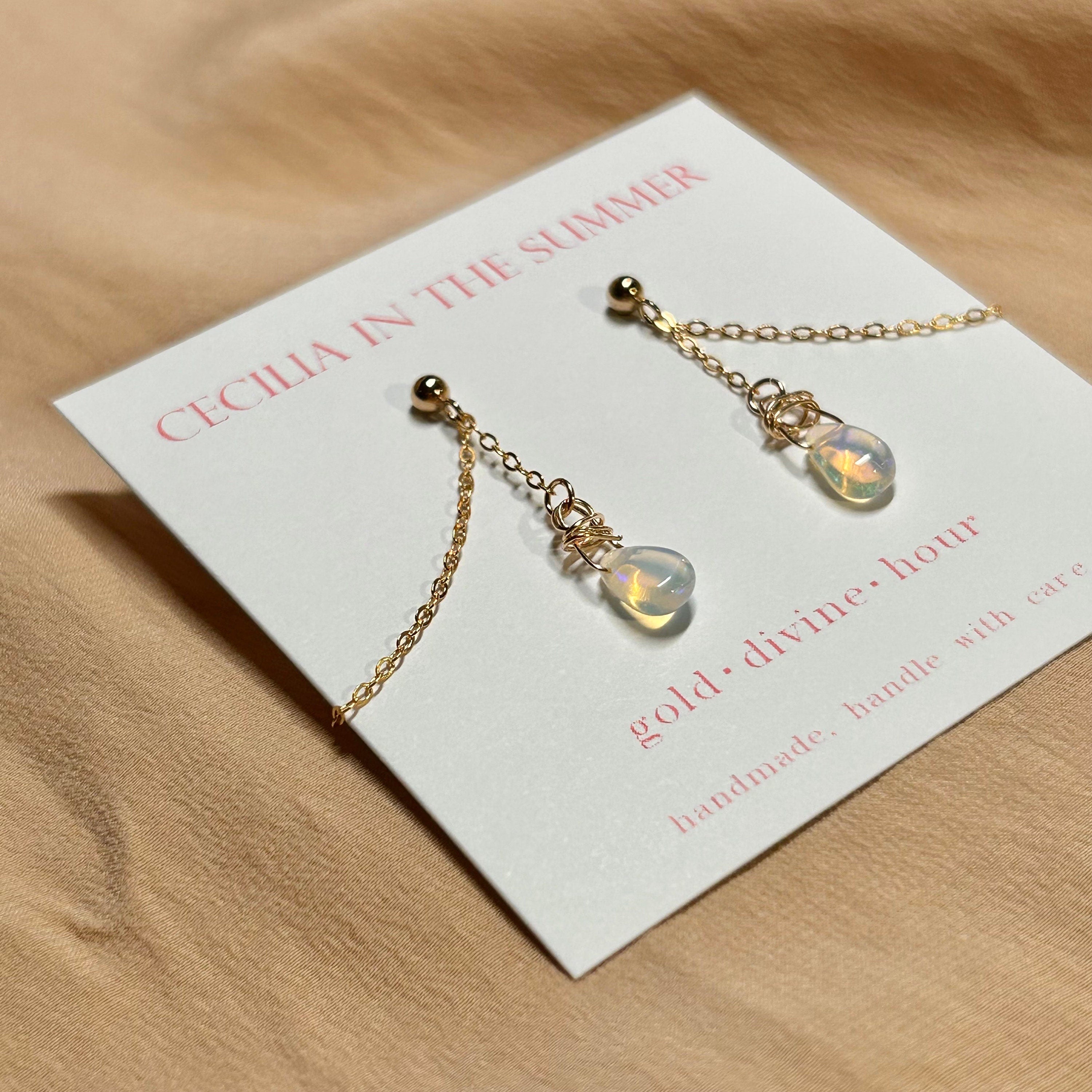 14kt Gold Filled Opal Pear Loop Earrings