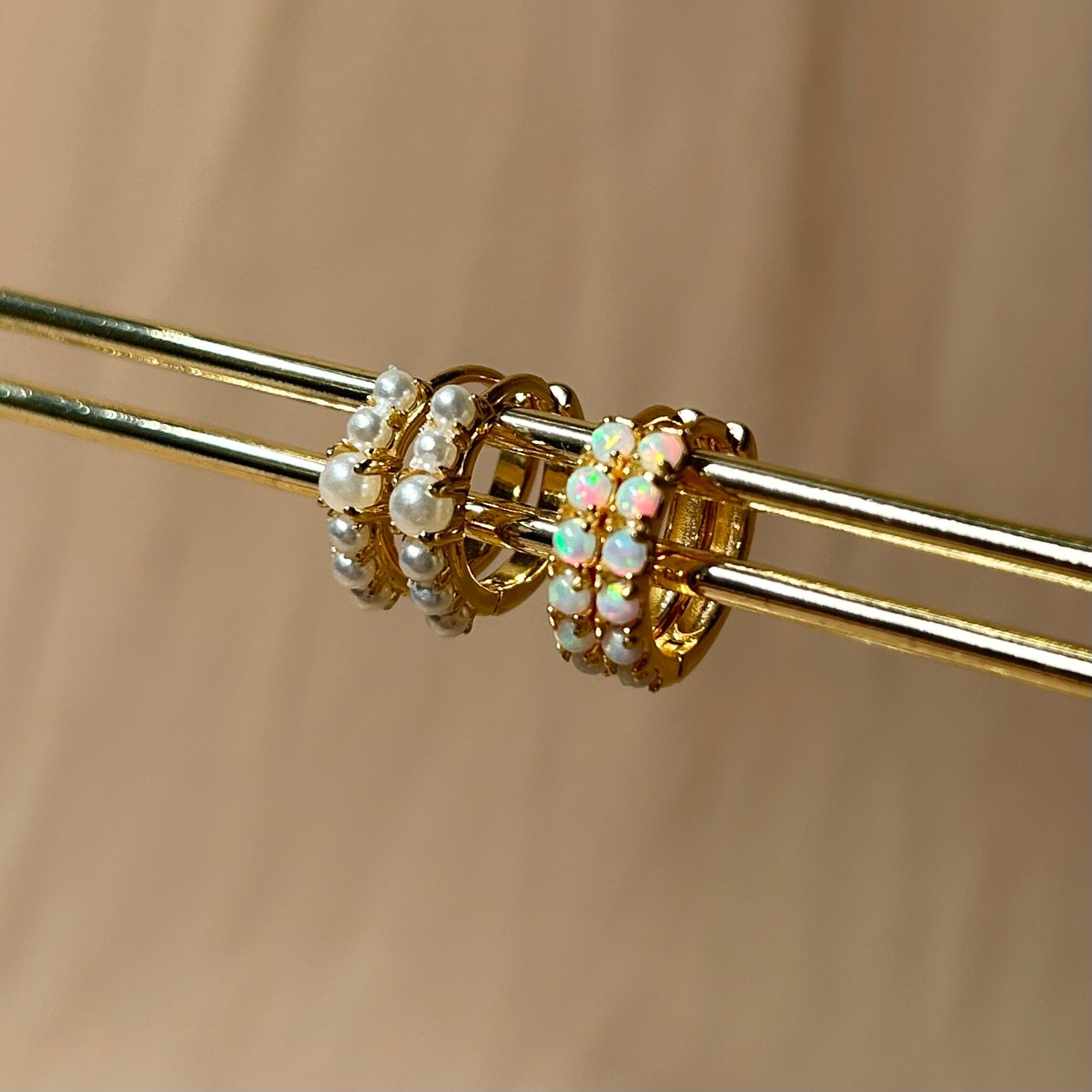 Pearl Accent Huggies Huggie Vermeil Earrings