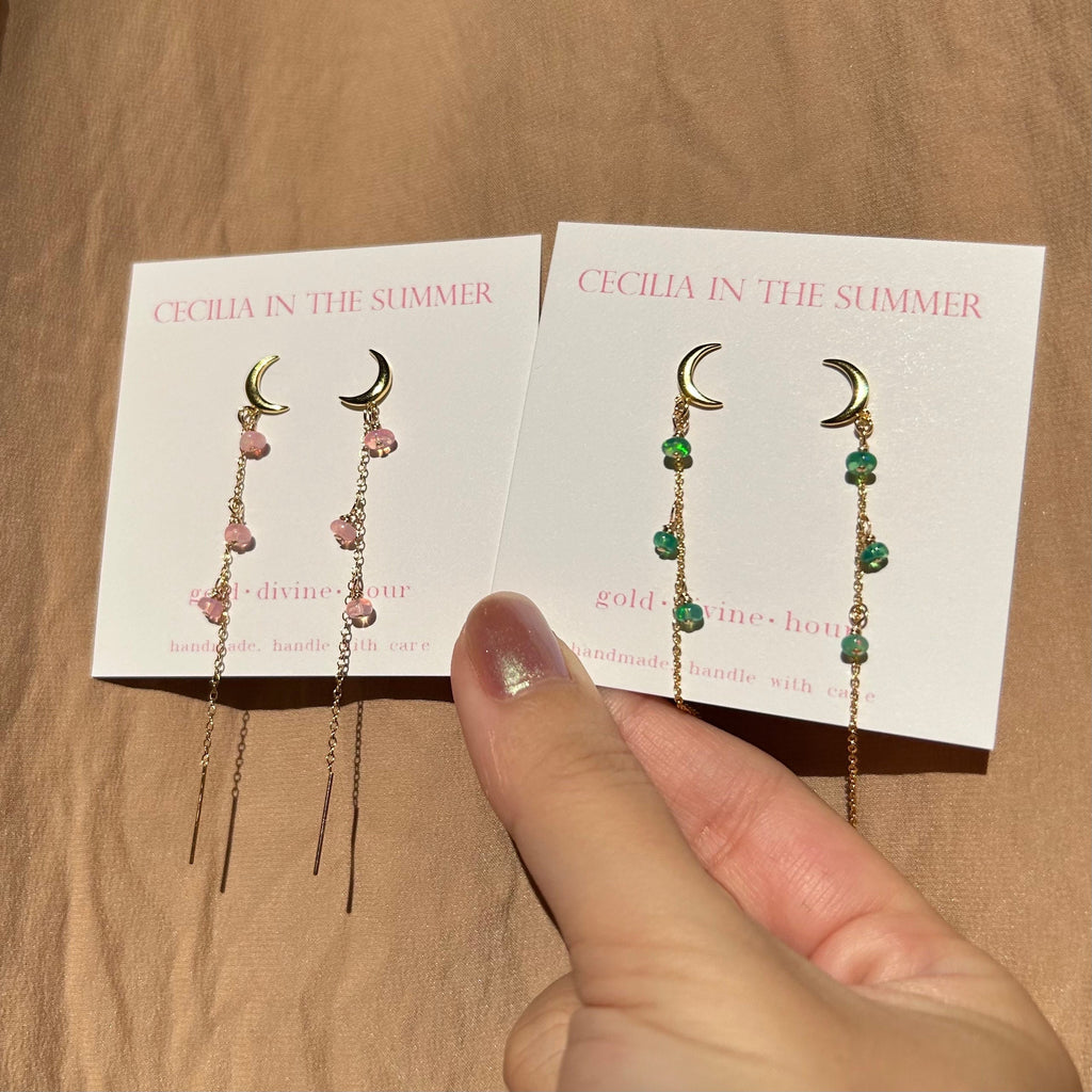 Pearl Moon Stud-Threader ~ Gold Earrings