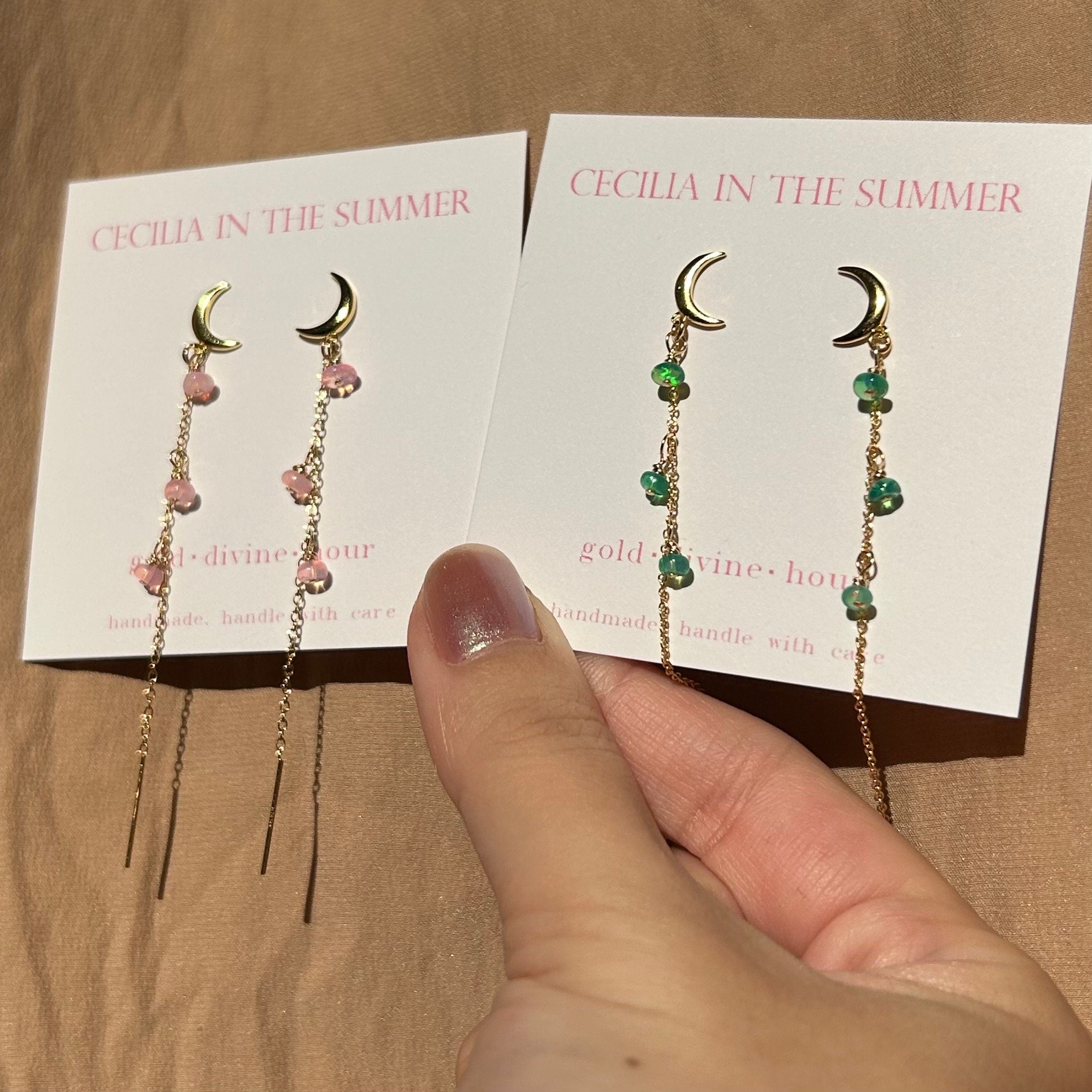 Pearl Moon Stud-Threader ~ Gold Earrings