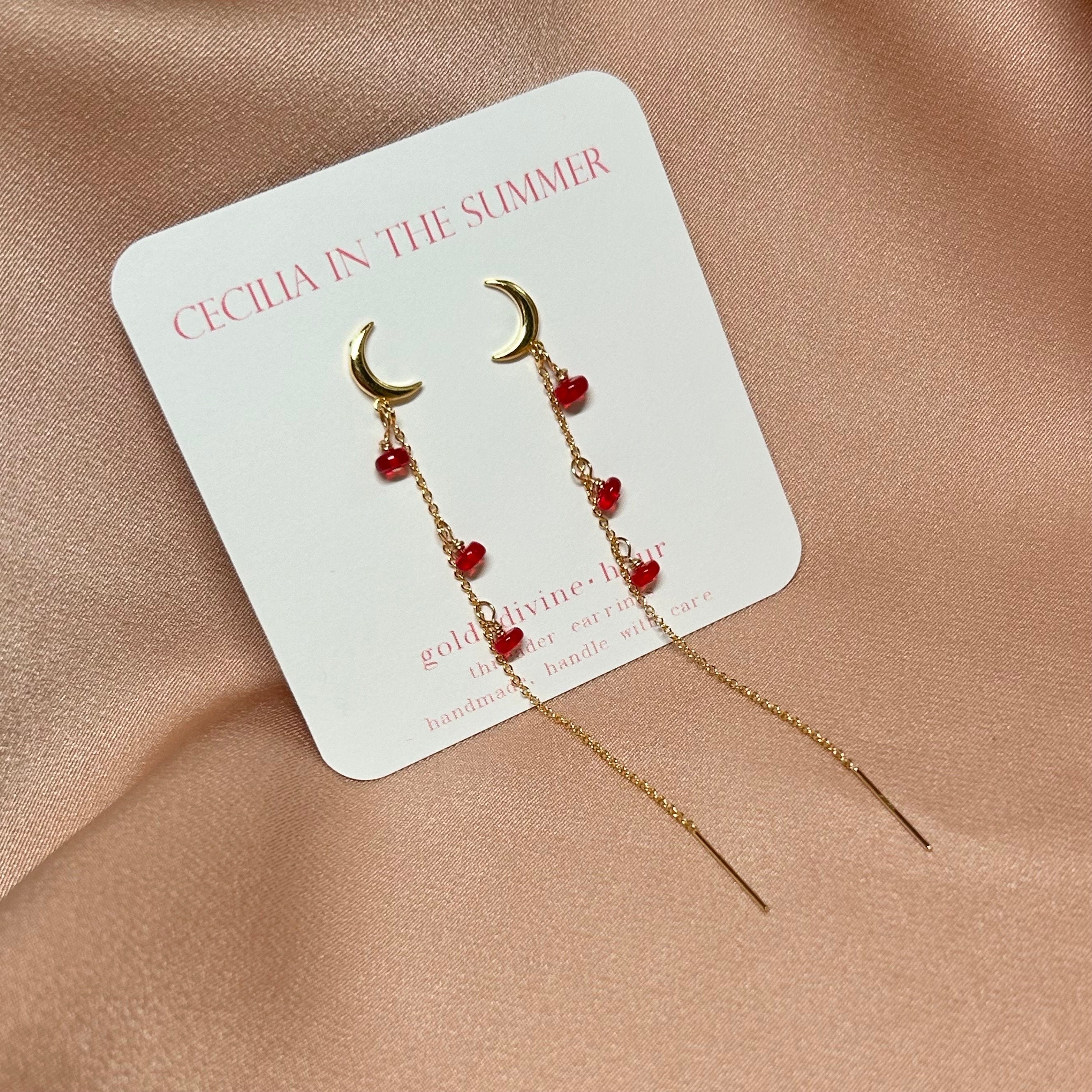 Pearl Moon Stud-Threader ~ Gold Earrings