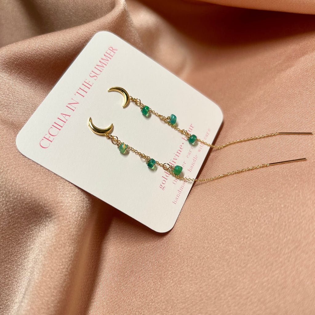 Pearl Moon Stud-Threader ~ Gold Earrings