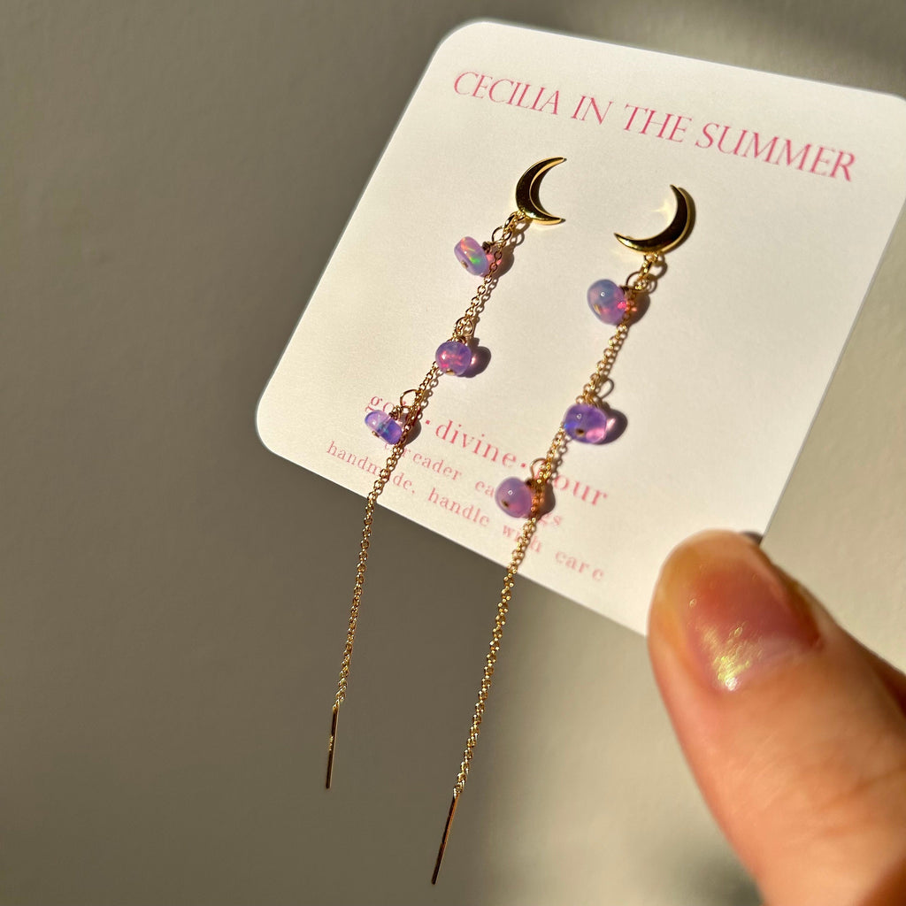 Pearl Moon Stud-Threader ~ Gold Earrings