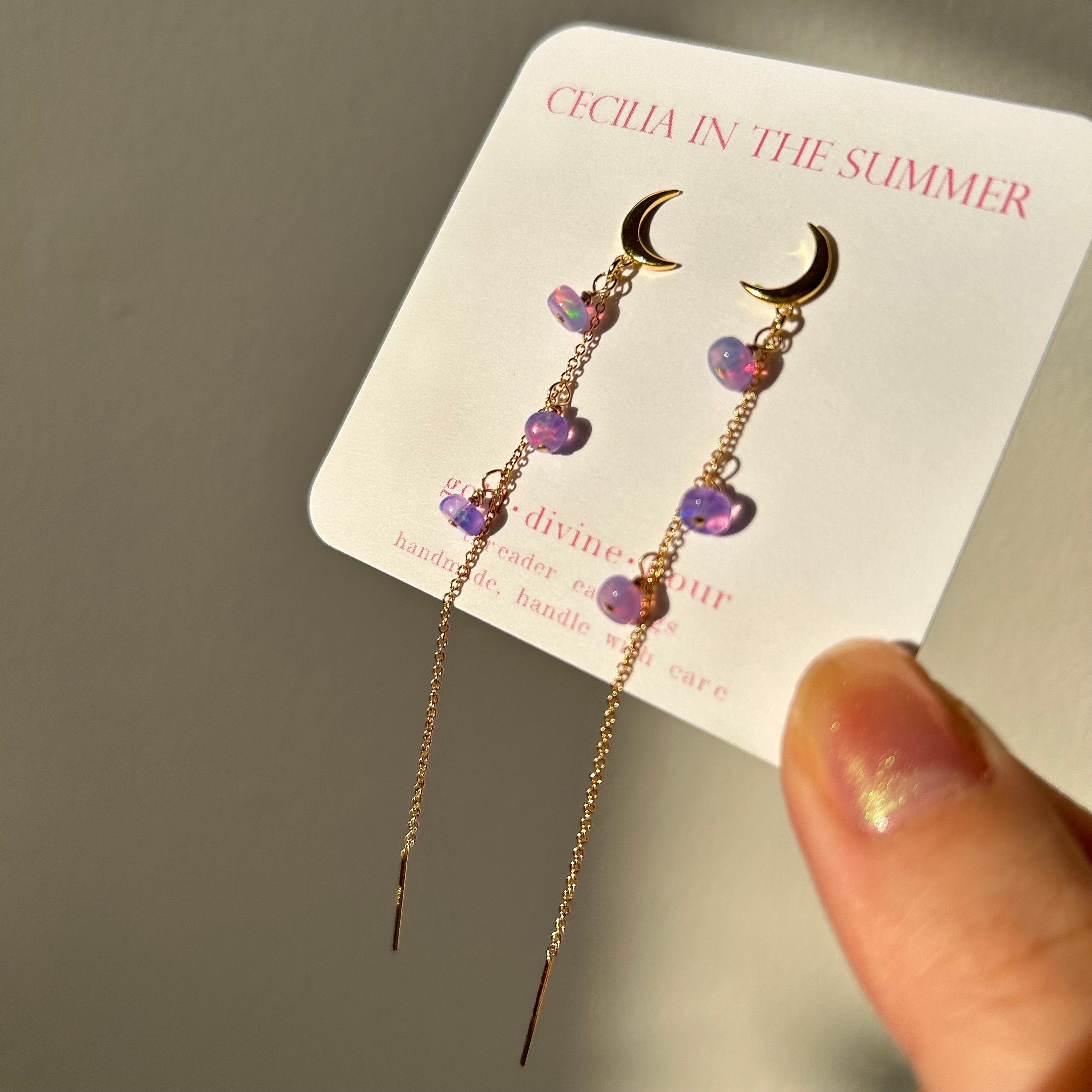 Pearl Moon Stud-Threader ~ Gold Earrings