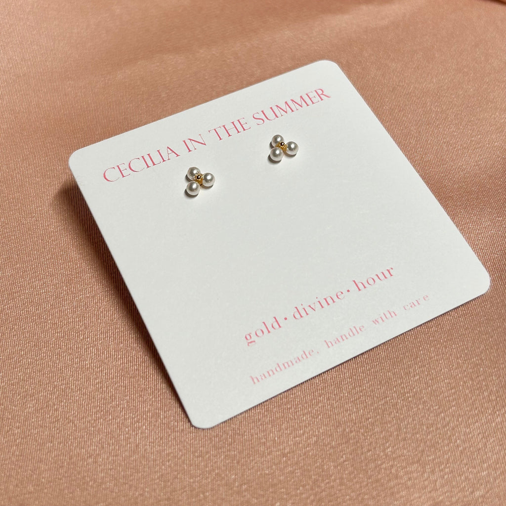 Pearl Dots Triangle Stud Vermeil Earrings