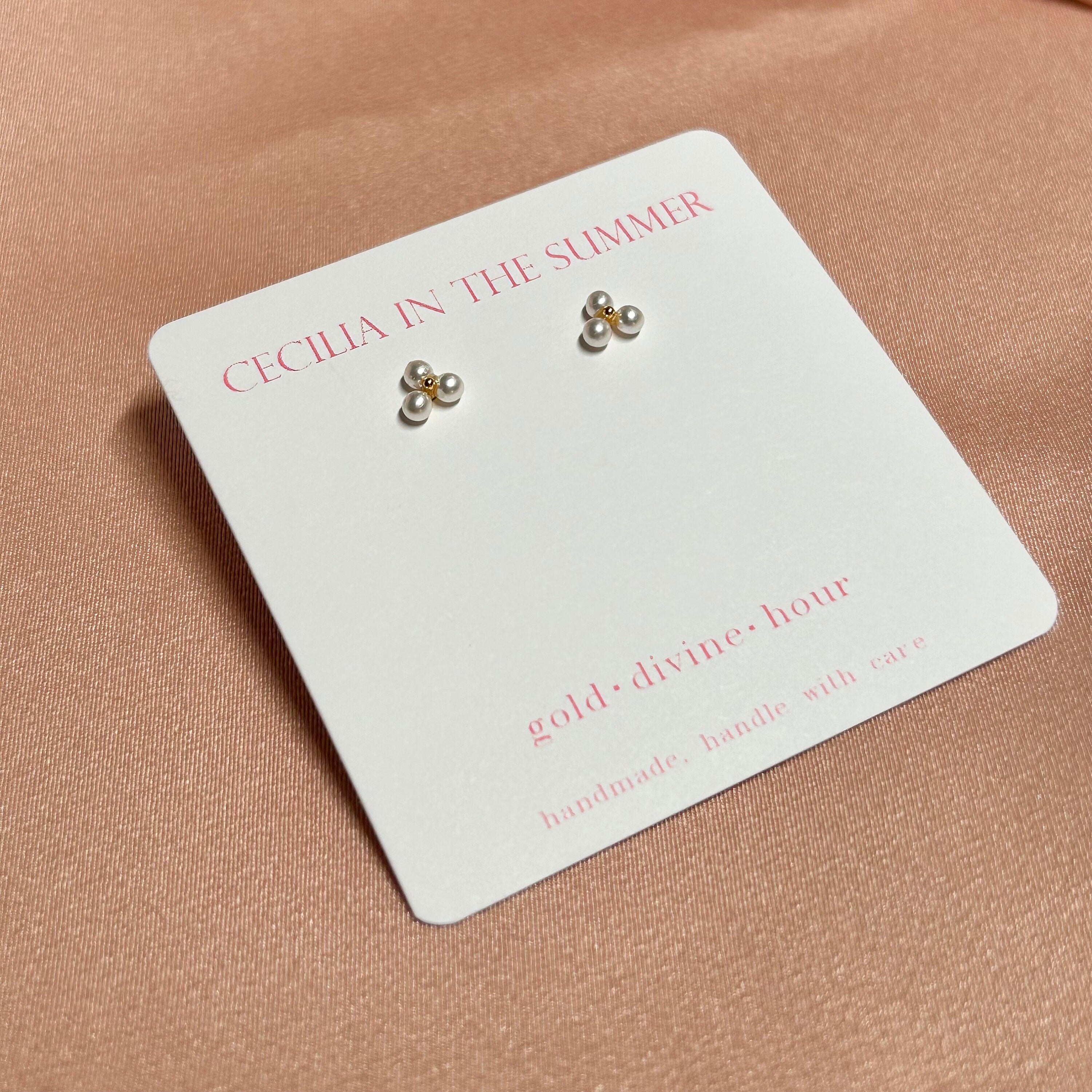 Pearl Dots Triangle Stud Vermeil Earrings