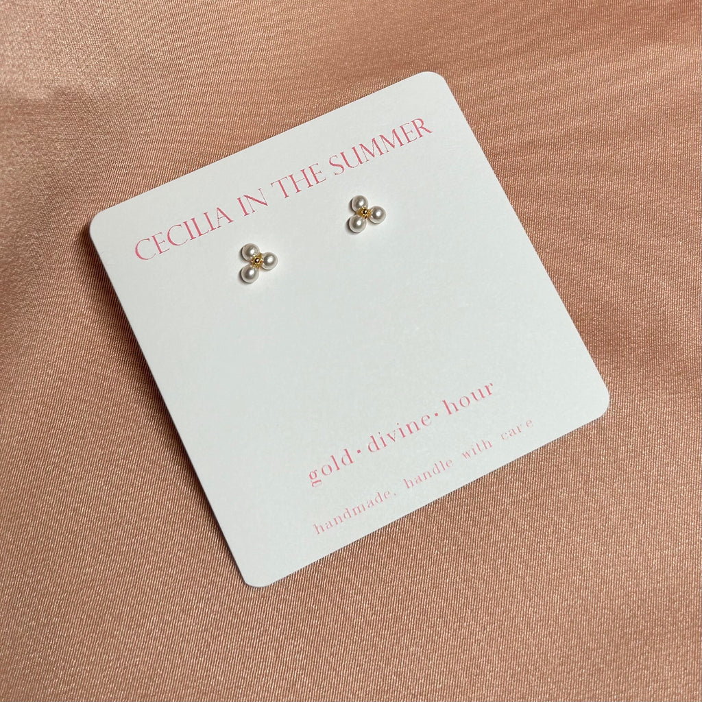 Pearl Dots Triangle Stud Vermeil Earrings