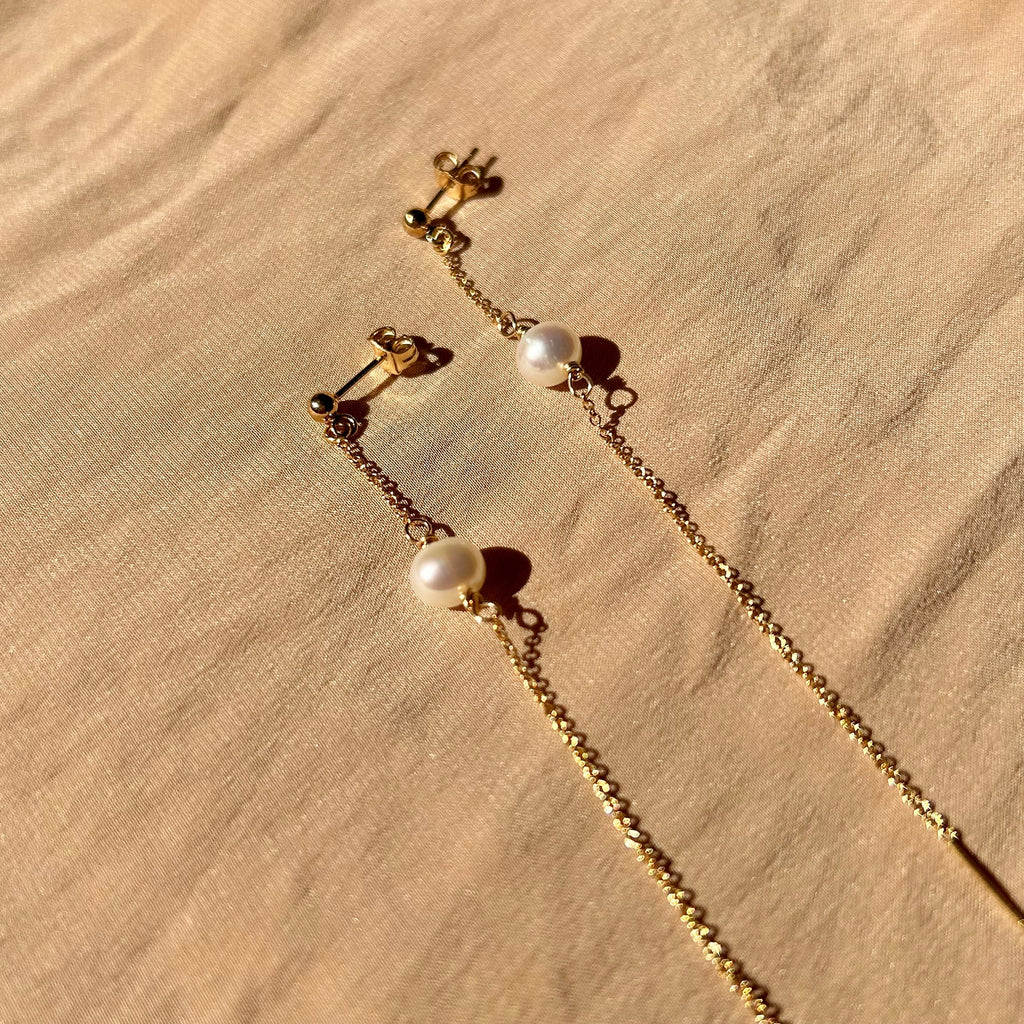 Stud-Threader Pearl Earrings ~ 14kt Gold Filled