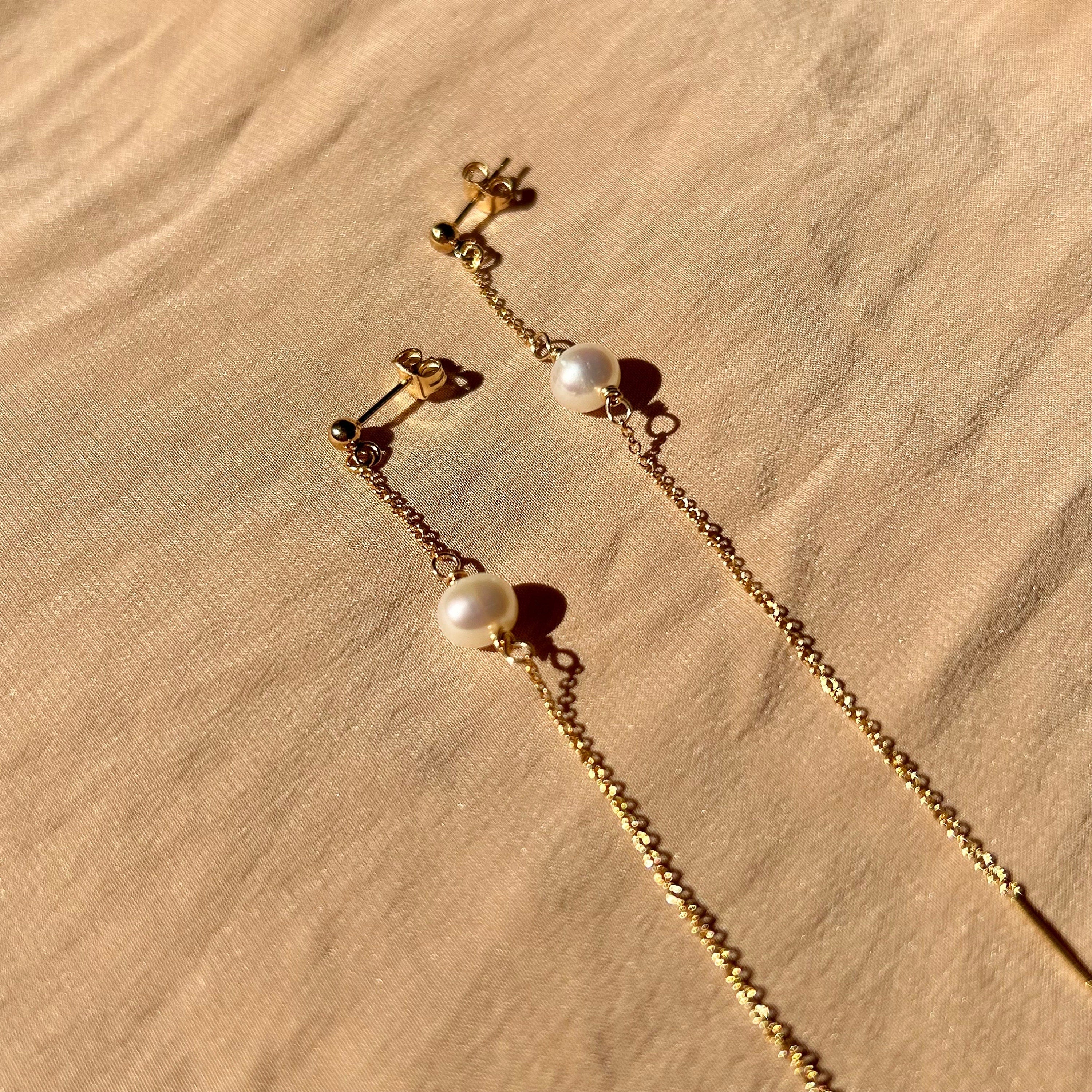 Stud-Threader Pearl Earrings ~ 14kt Gold Filled