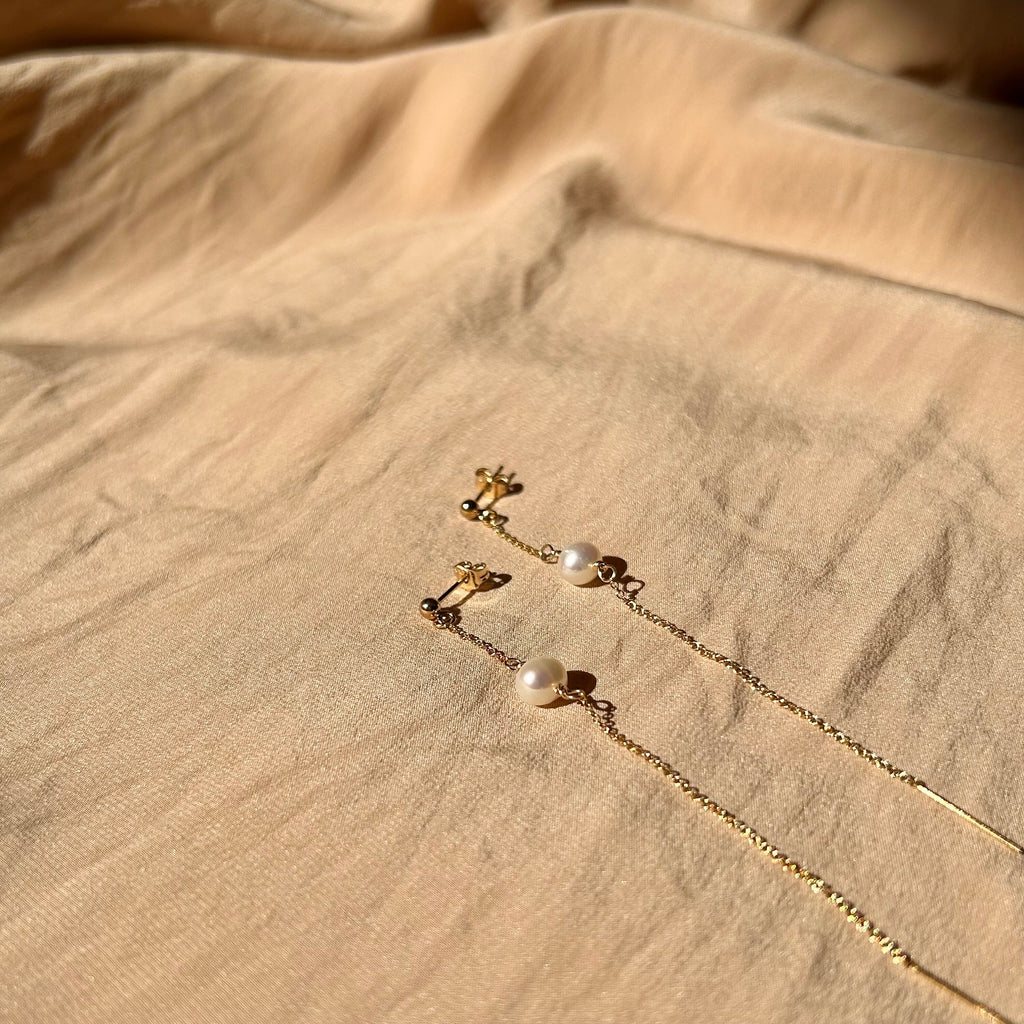 Stud-Threader Pearl Earrings ~ 14kt Gold Filled