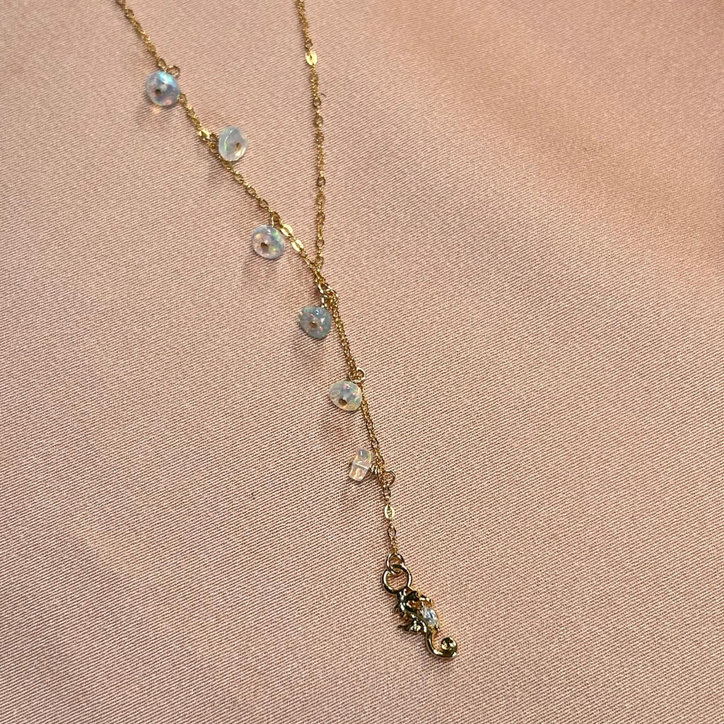 Ocean Seahorse Opal & CZ Lariat Necklace ~ 14kt Gold Fill