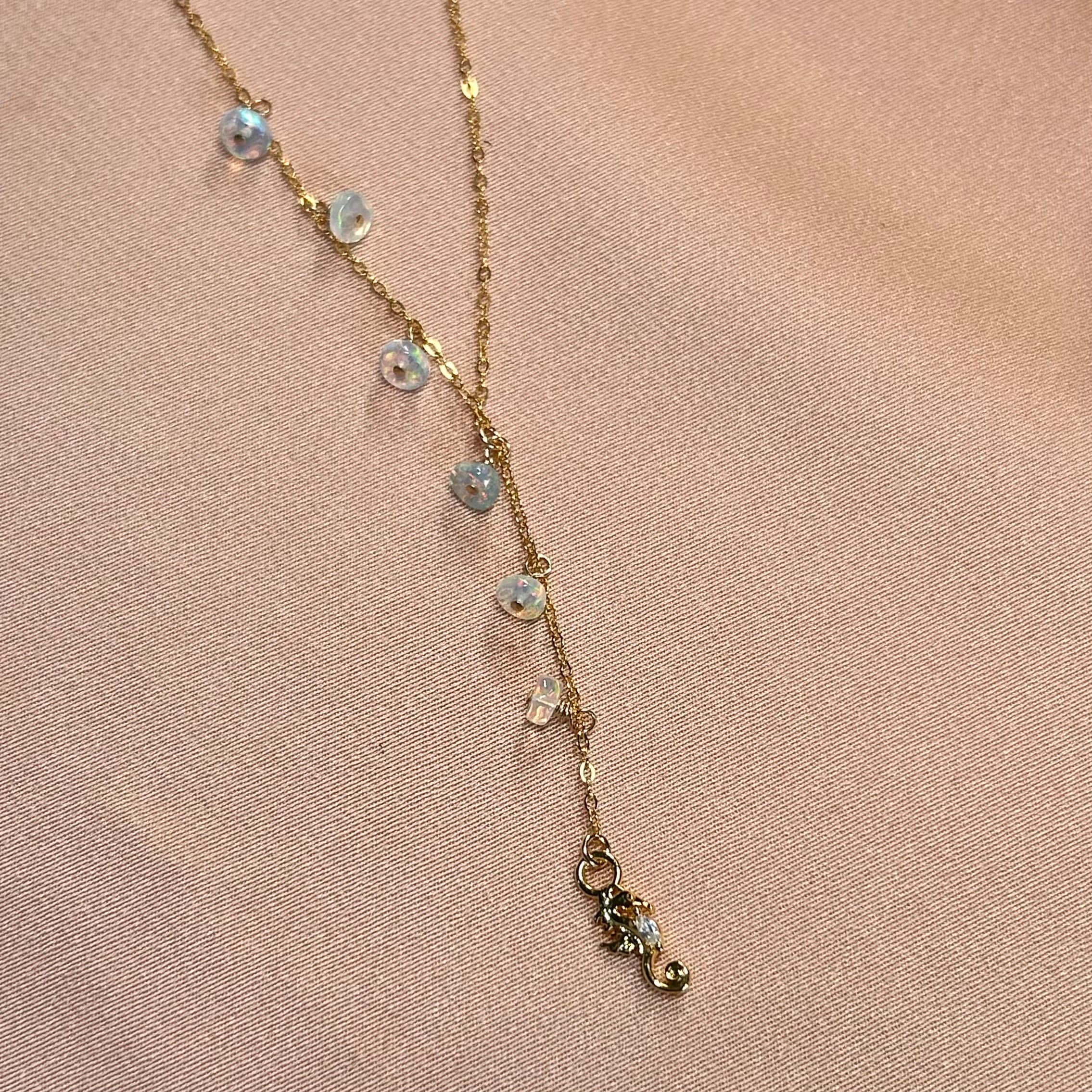 Ocean Seahorse Opal & CZ Lariat Necklace ~ 14kt Gold Fill